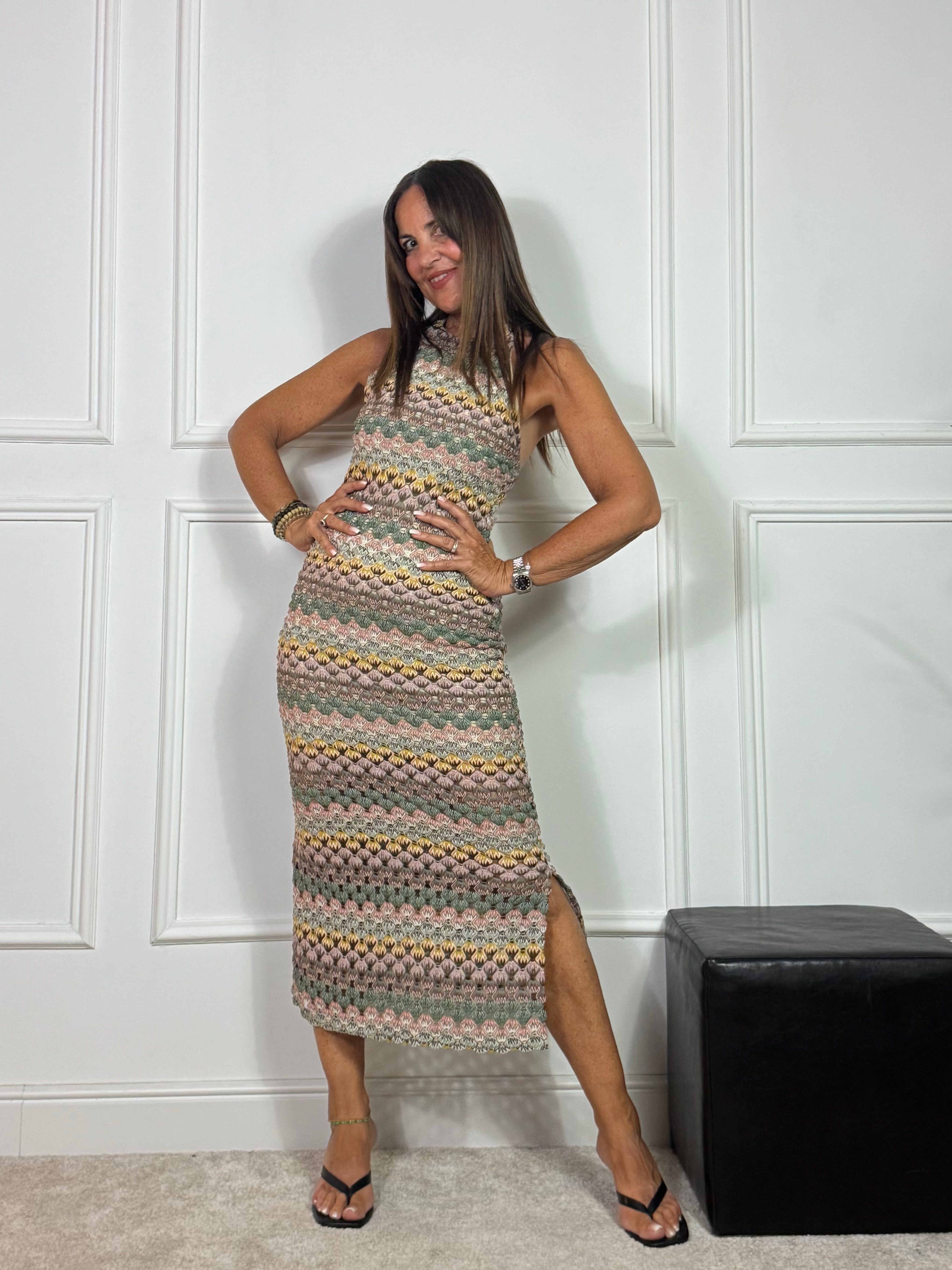 Abito tubino midi Victoria ILMH stile crochet colorato