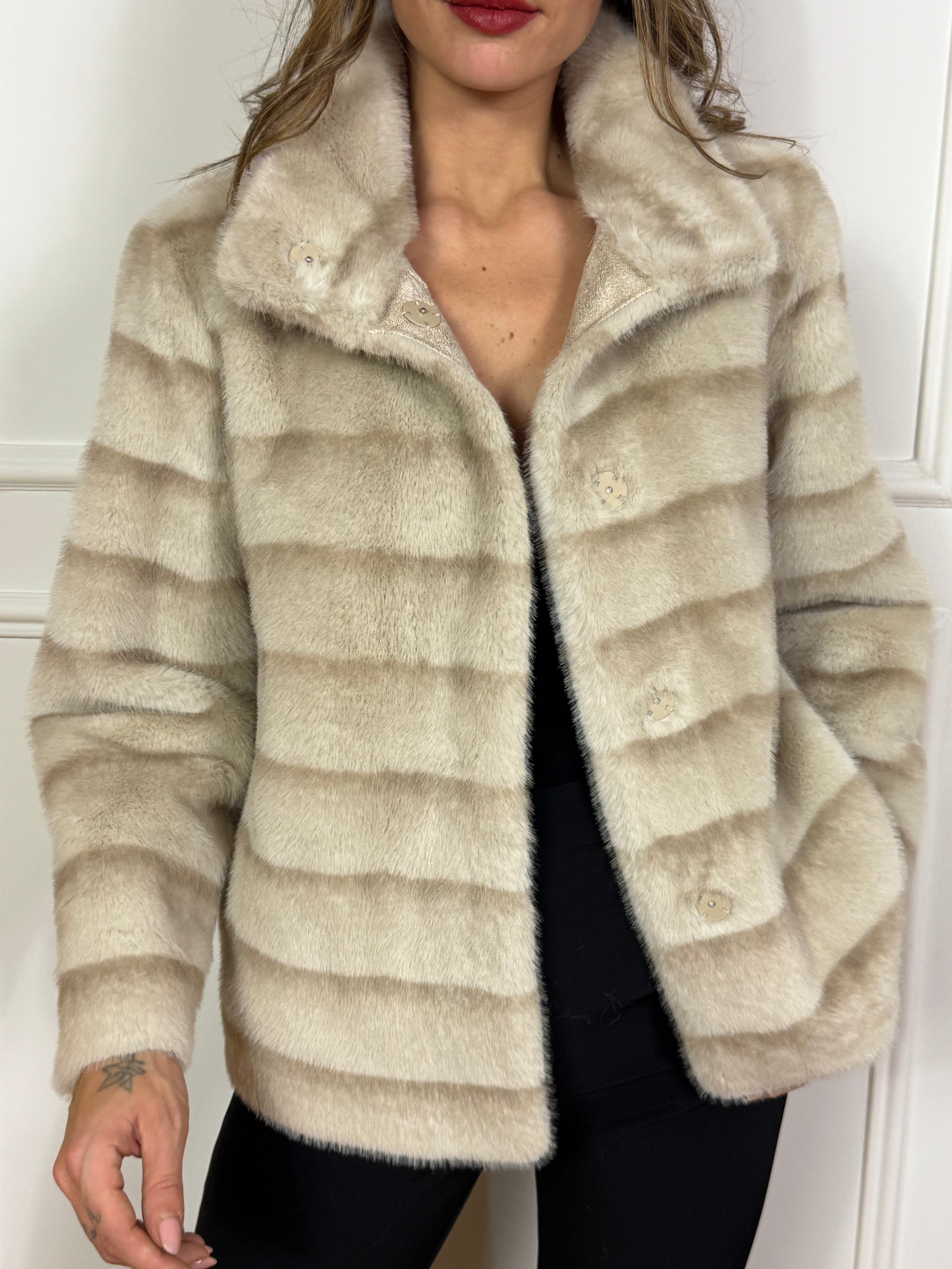 Giacca caban collo alto Ragno REVERSIBILE ECODAINETTO - ECOPELLICCIA STRIATA