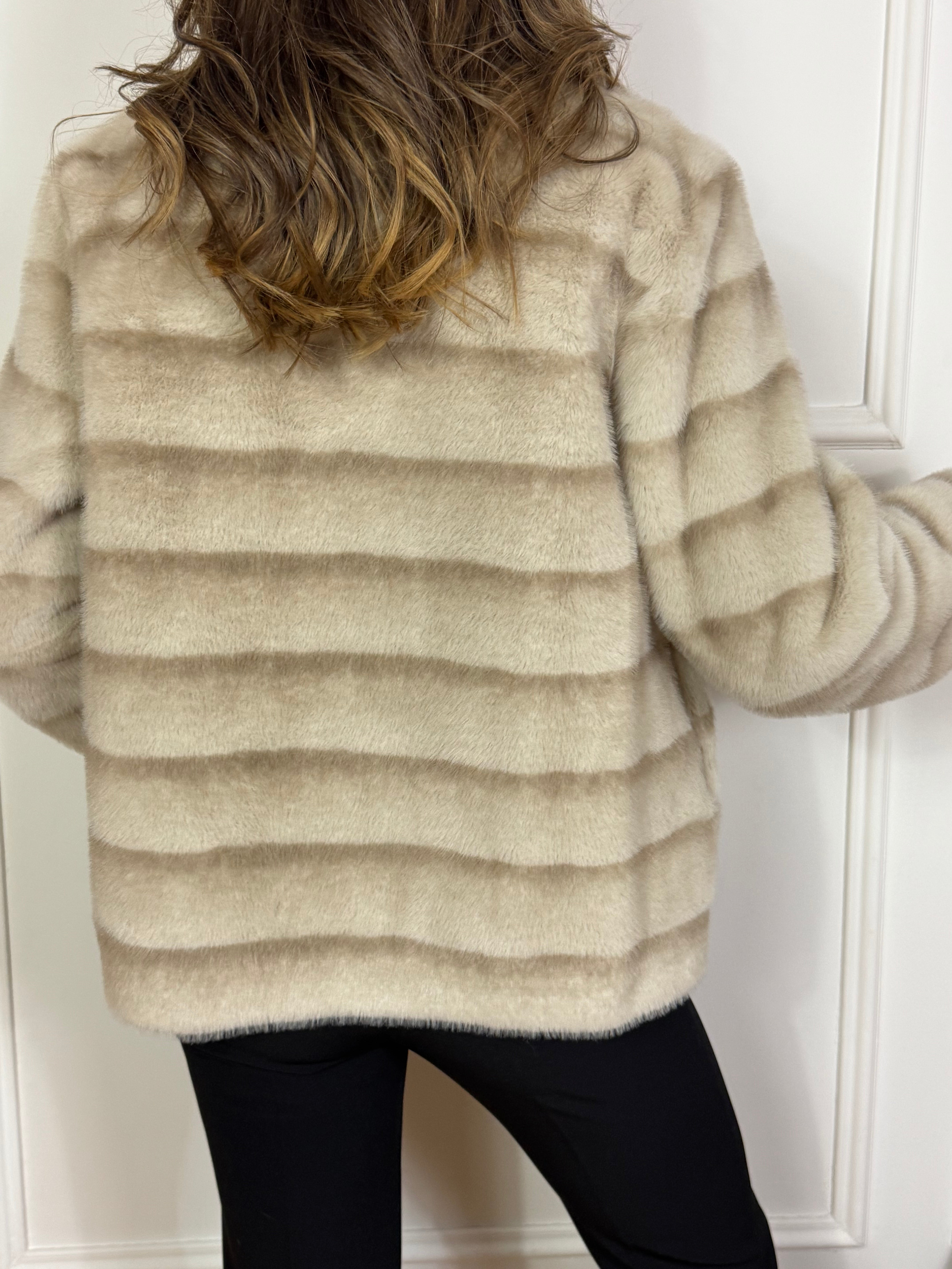 Giacca caban collo alto Ragno REVERSIBILE ECODAINETTO - ECOPELLICCIA STRIATA