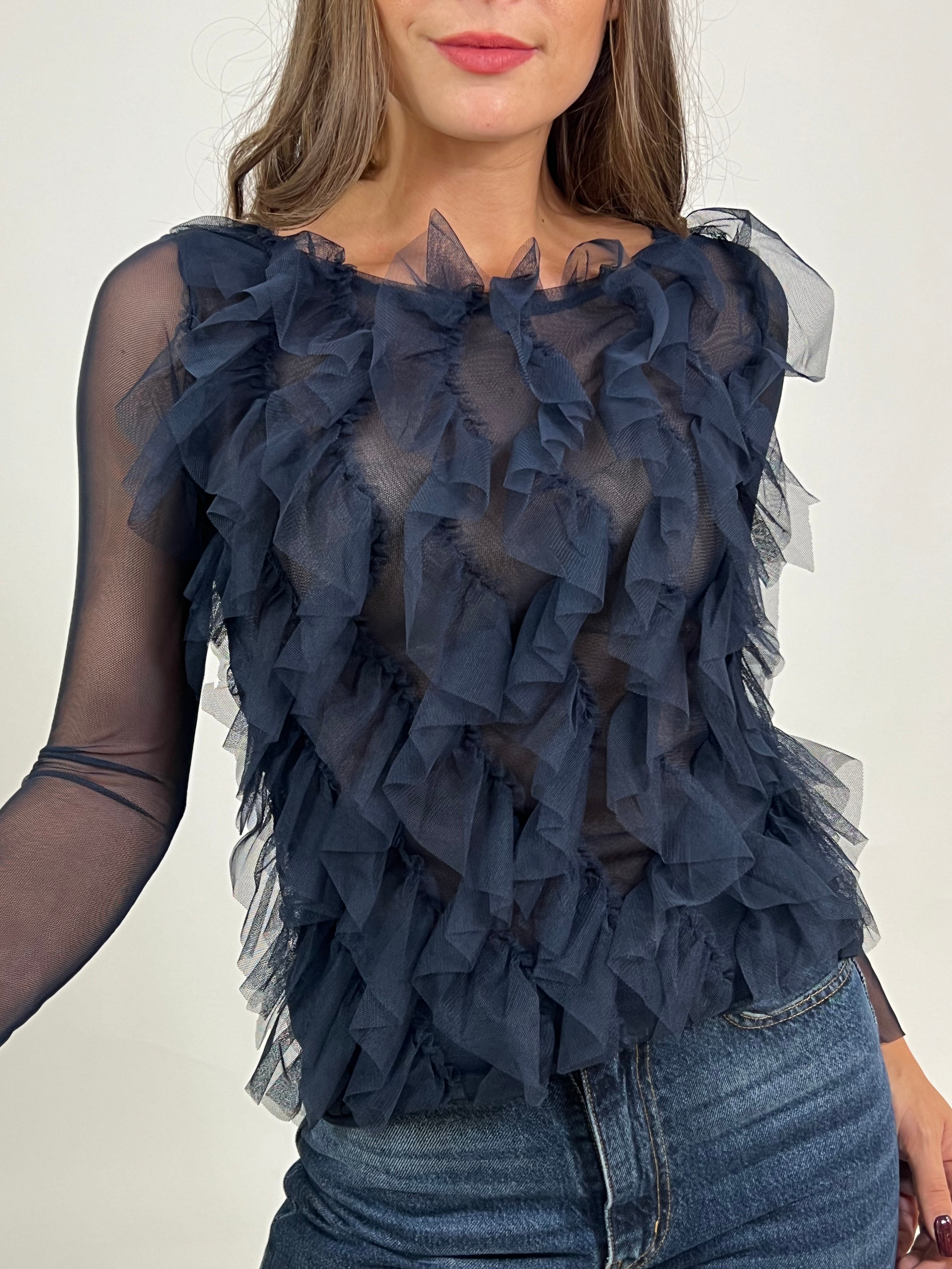 Maglia Susy Mix in tulle con rouches davanti