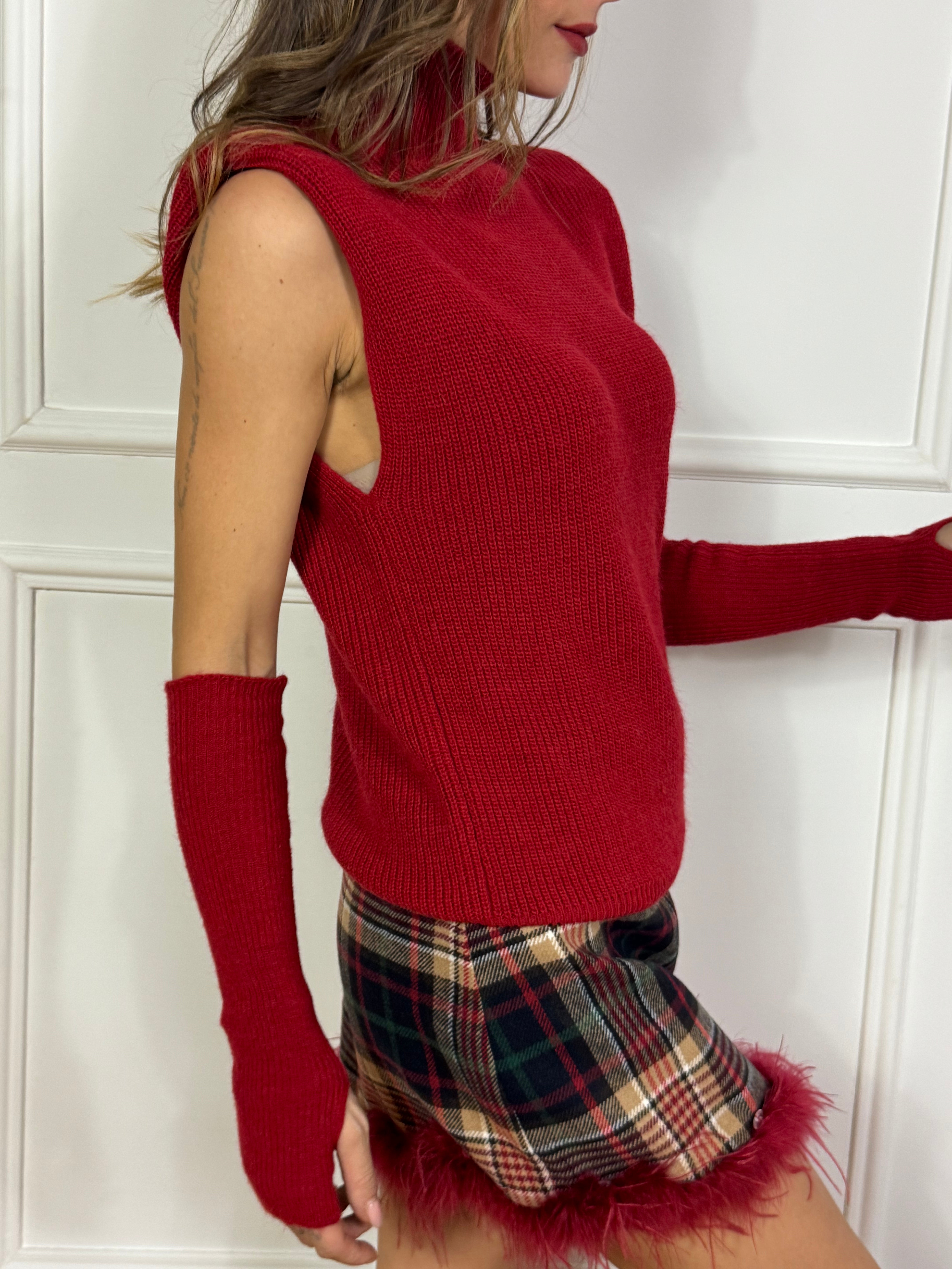 Gilet in maglia collo alto KONTATTO con spallotti imbottiti e manicotti