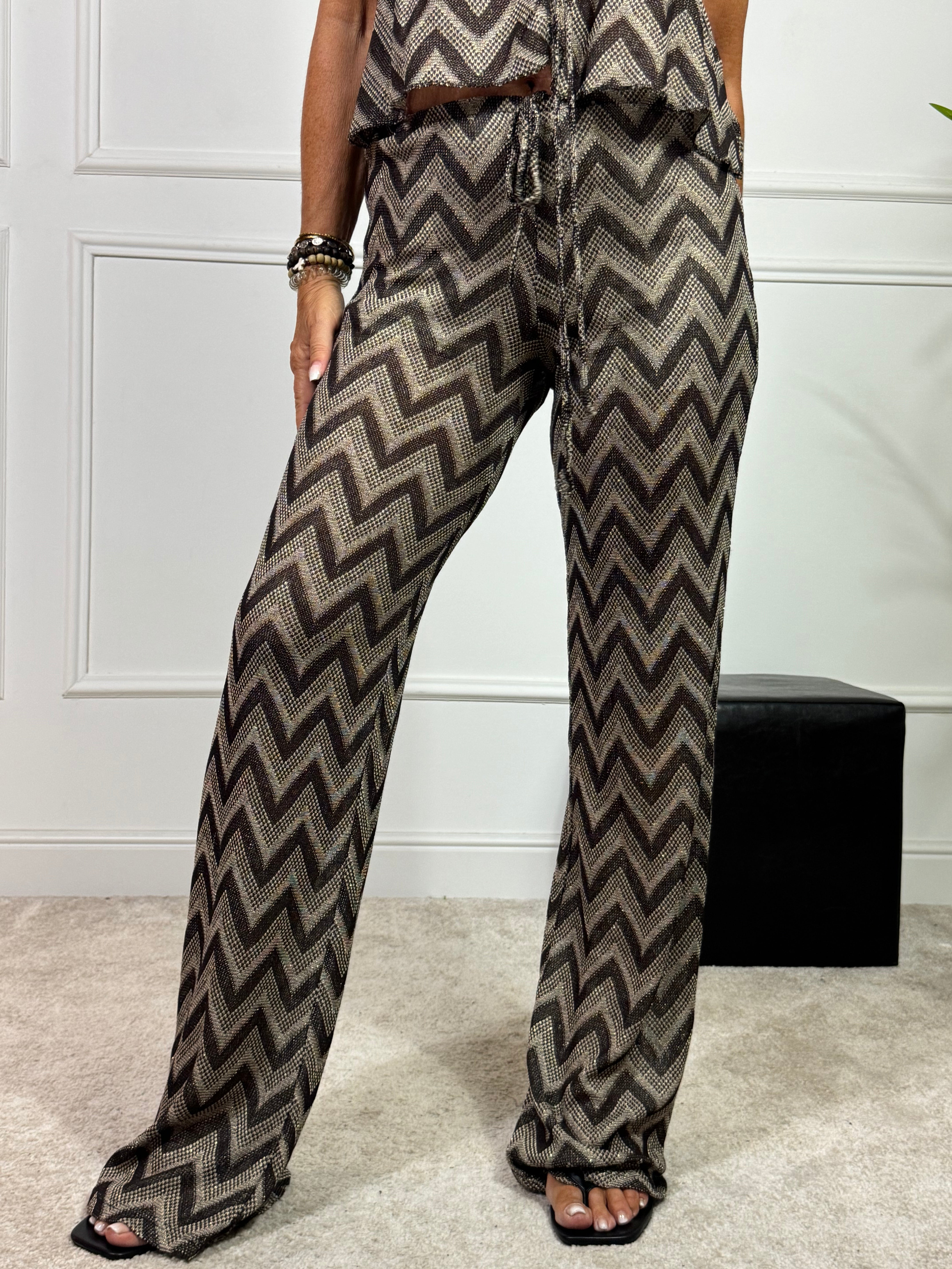 Pantalone zampa Victoria ILMH lurex geometrico