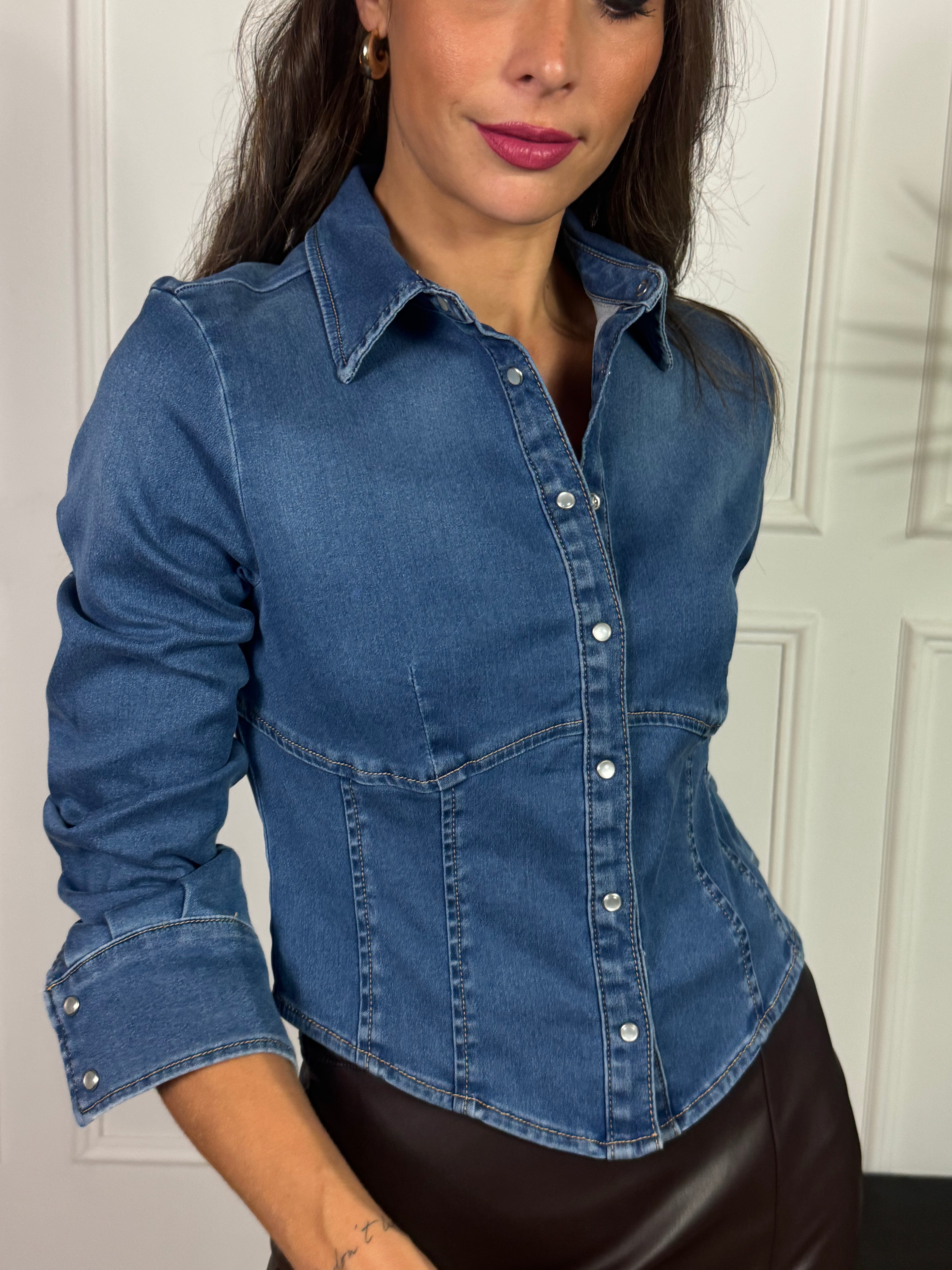 Camicia in denim elasticizzato Have One effetto corpetto
