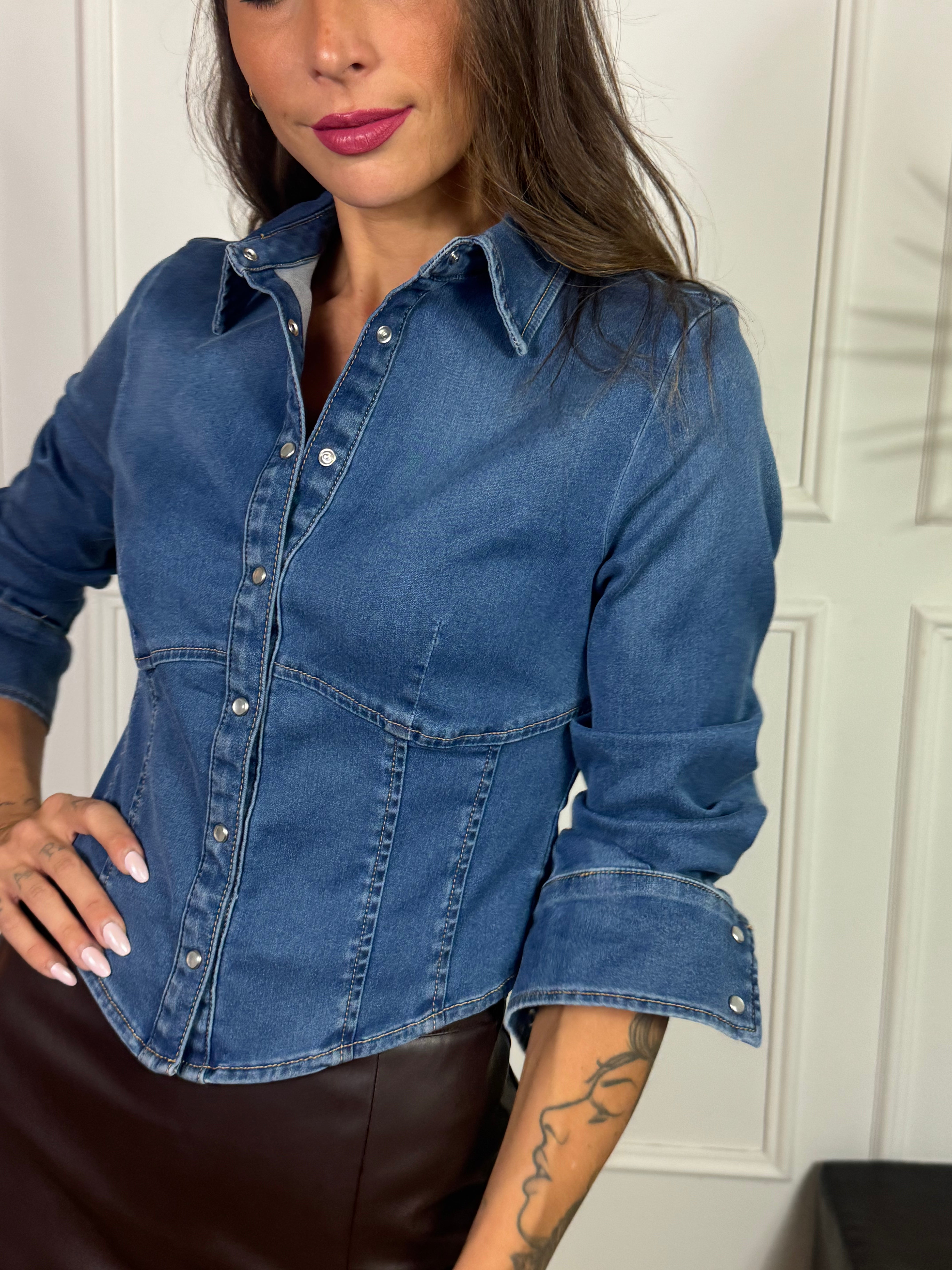 Camicia in denim elasticizzato Have One effetto corpetto