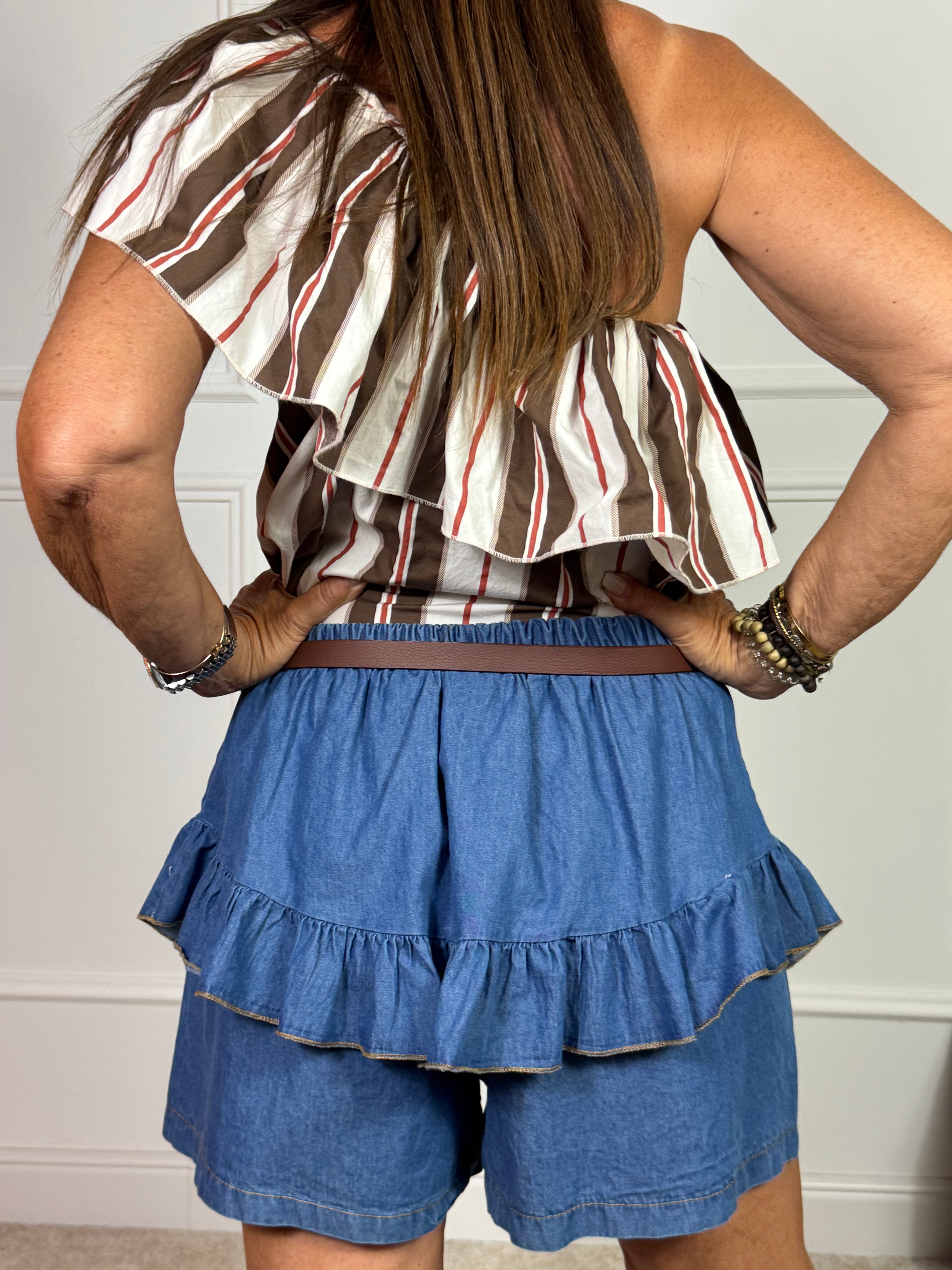 Gonna short in chambray con balze Victoria ILMH