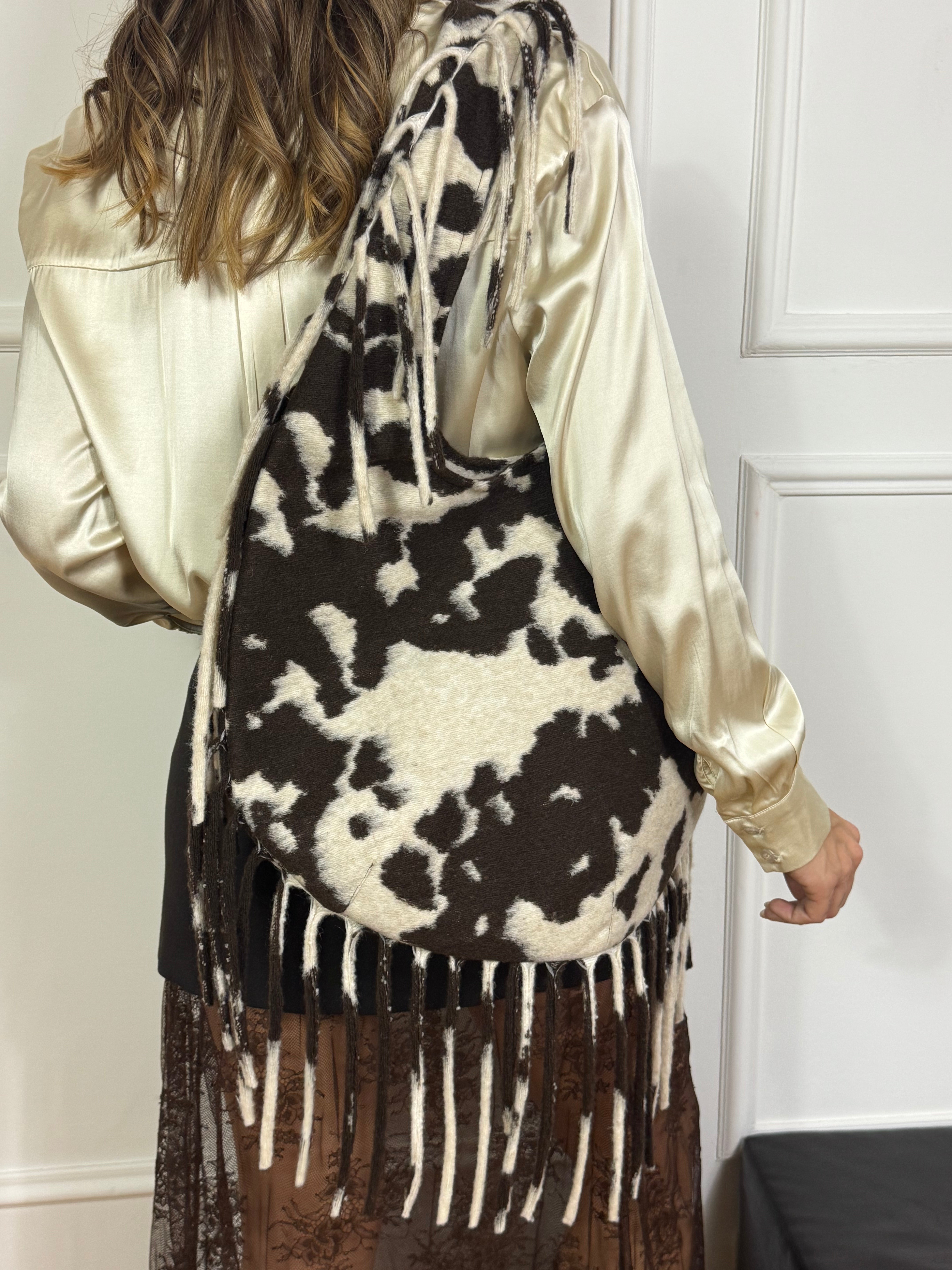 Borsa in pannetto Victoria ILMH fantasia MUCCATA CON FRANGE