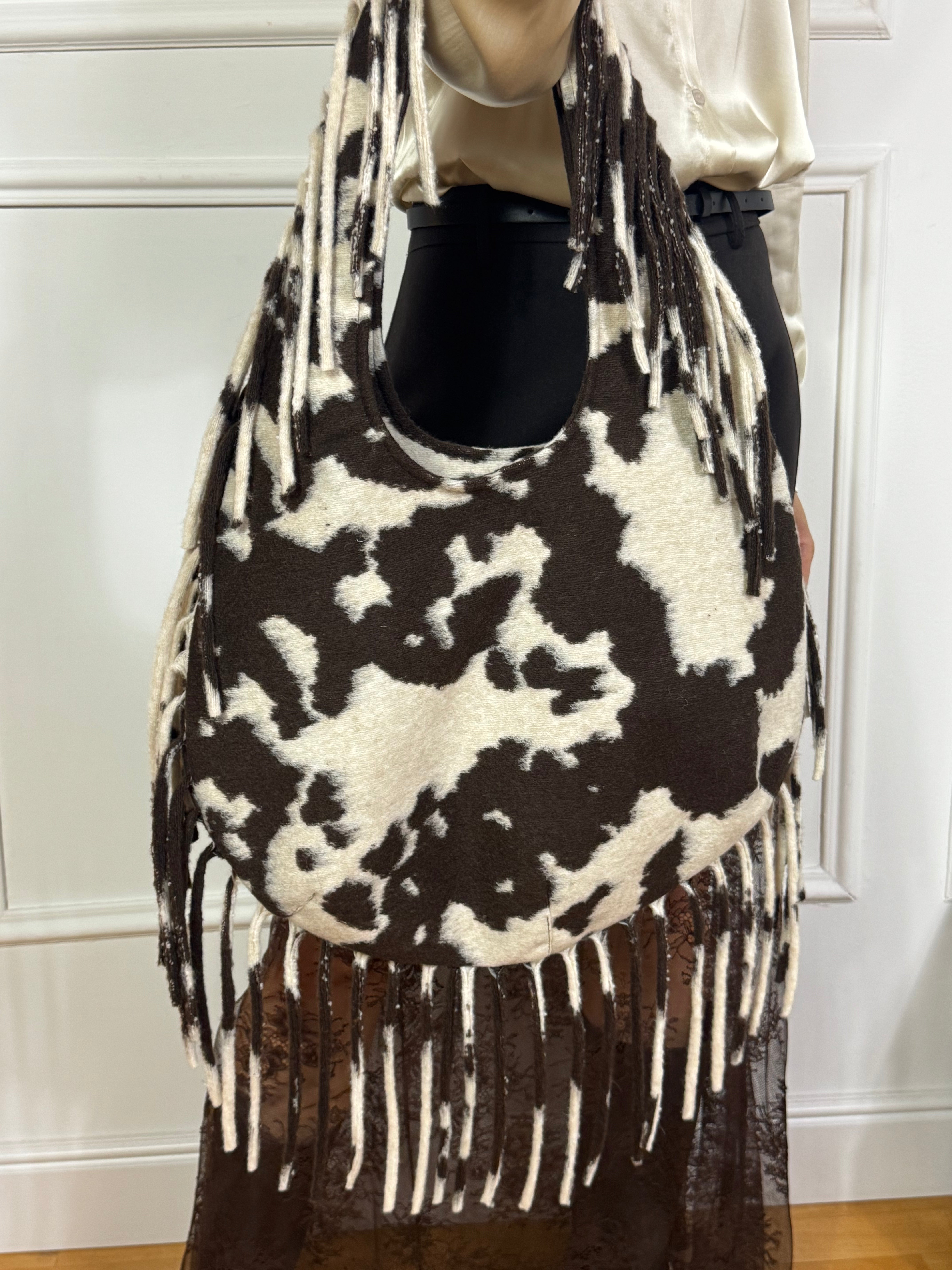 Borsa in pannetto Victoria ILMH fantasia MUCCATA CON FRANGE