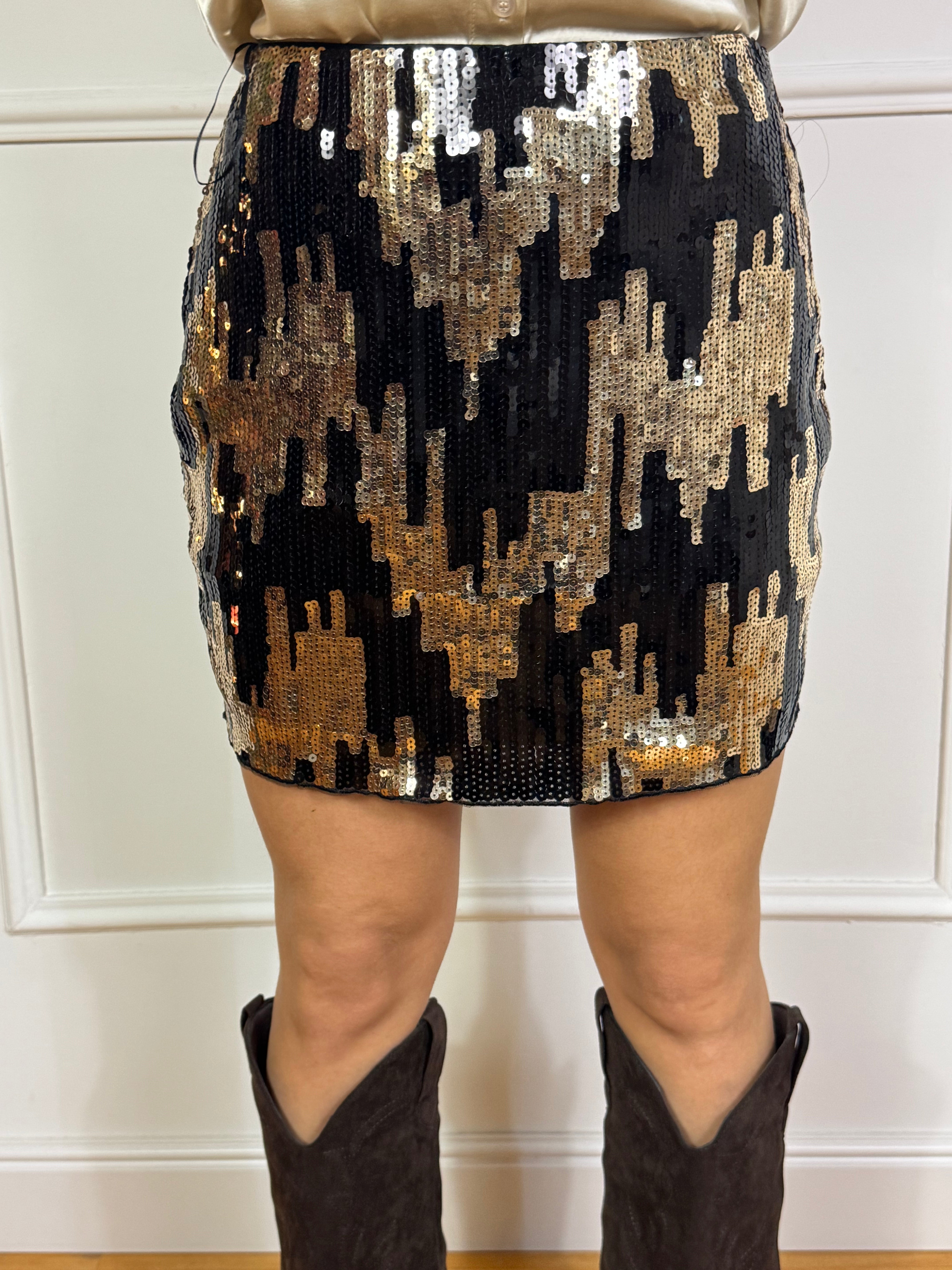 Gonna Victoria ILMH in paillettes con motivo ORO-NERO