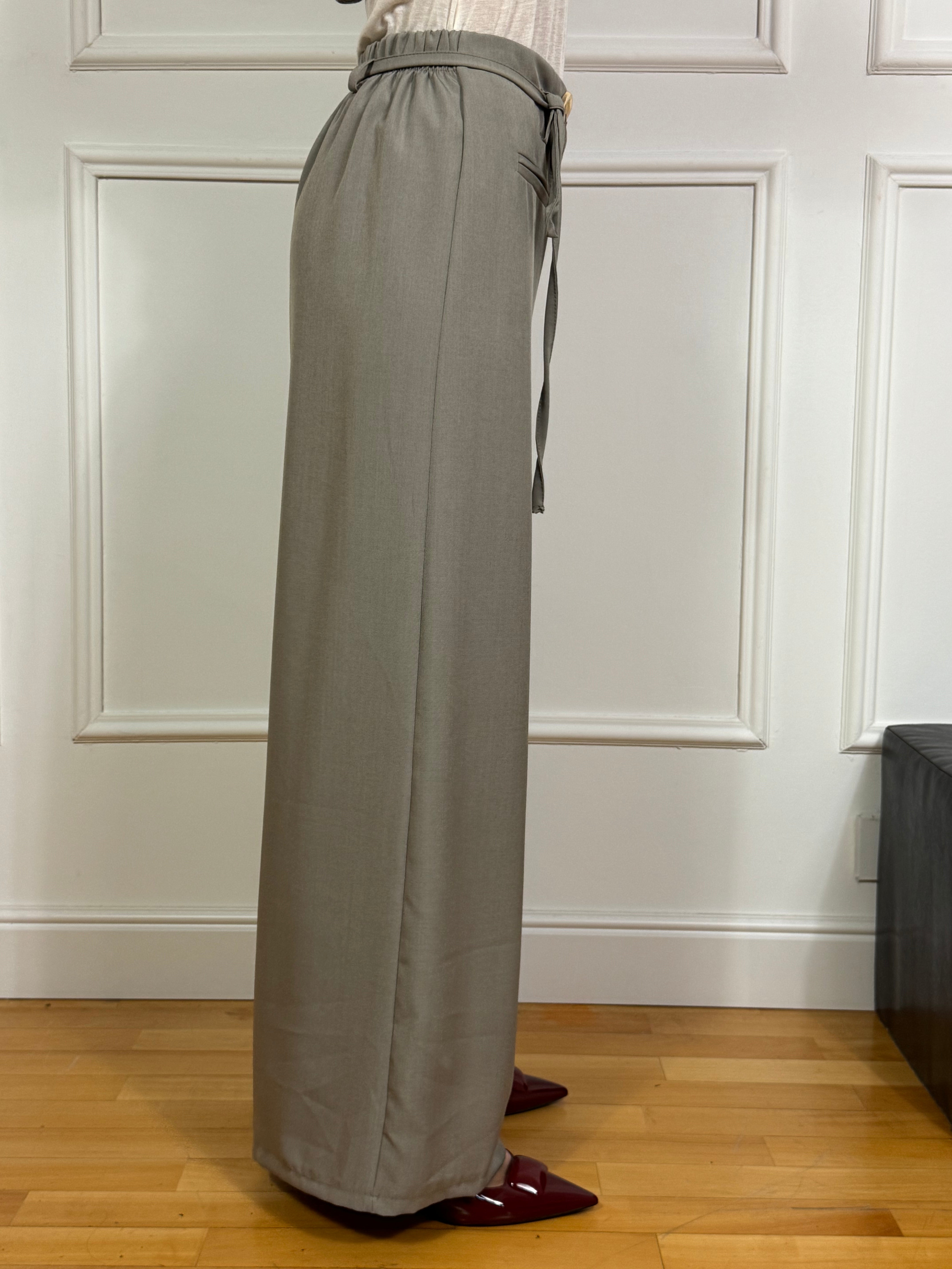 Pantalone ampio Victoria ILMH con cintura in tessuto fibbia oro