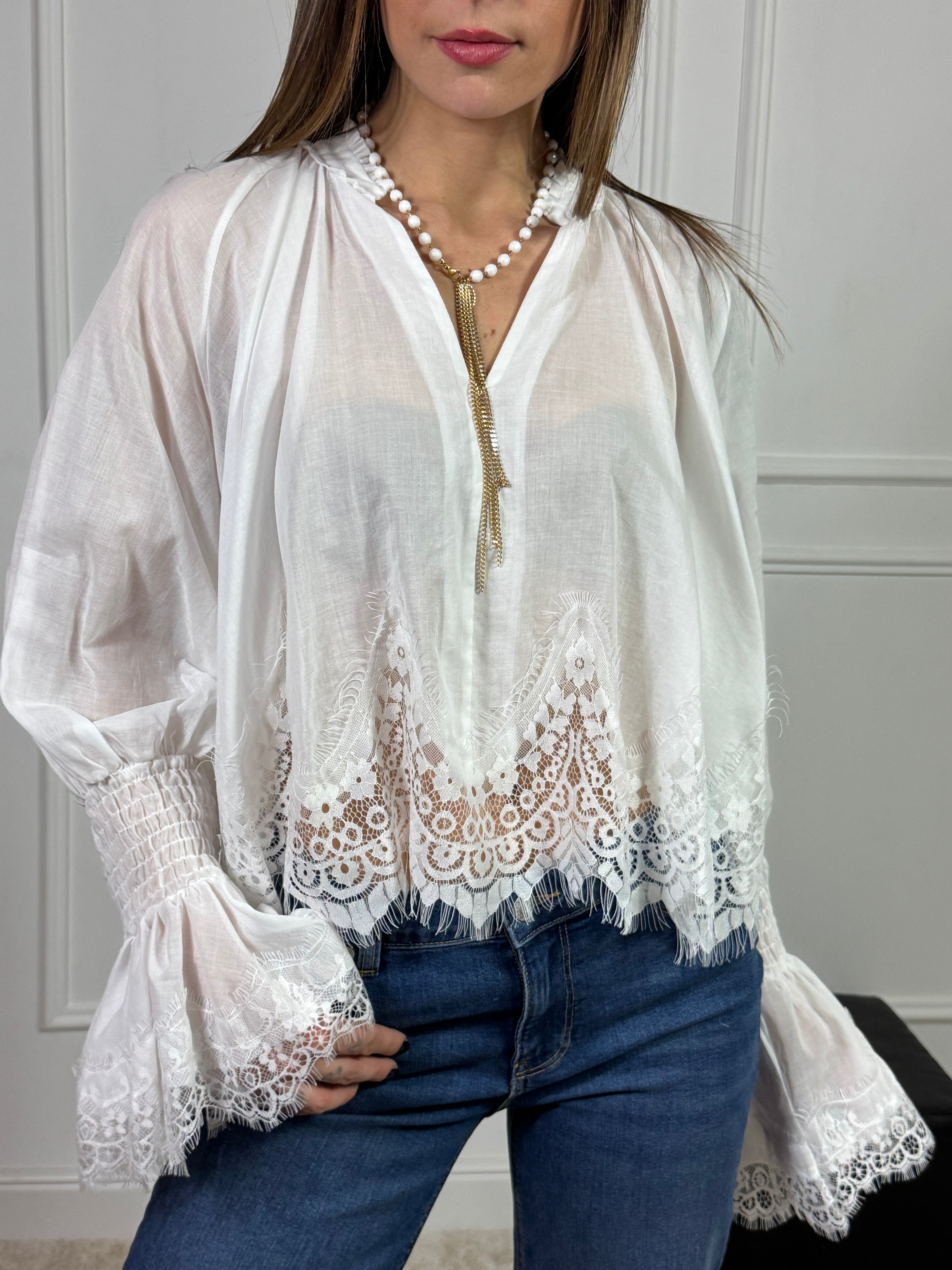 Camicia blusa a scatoletta Tensione In con pizzo e manica importante