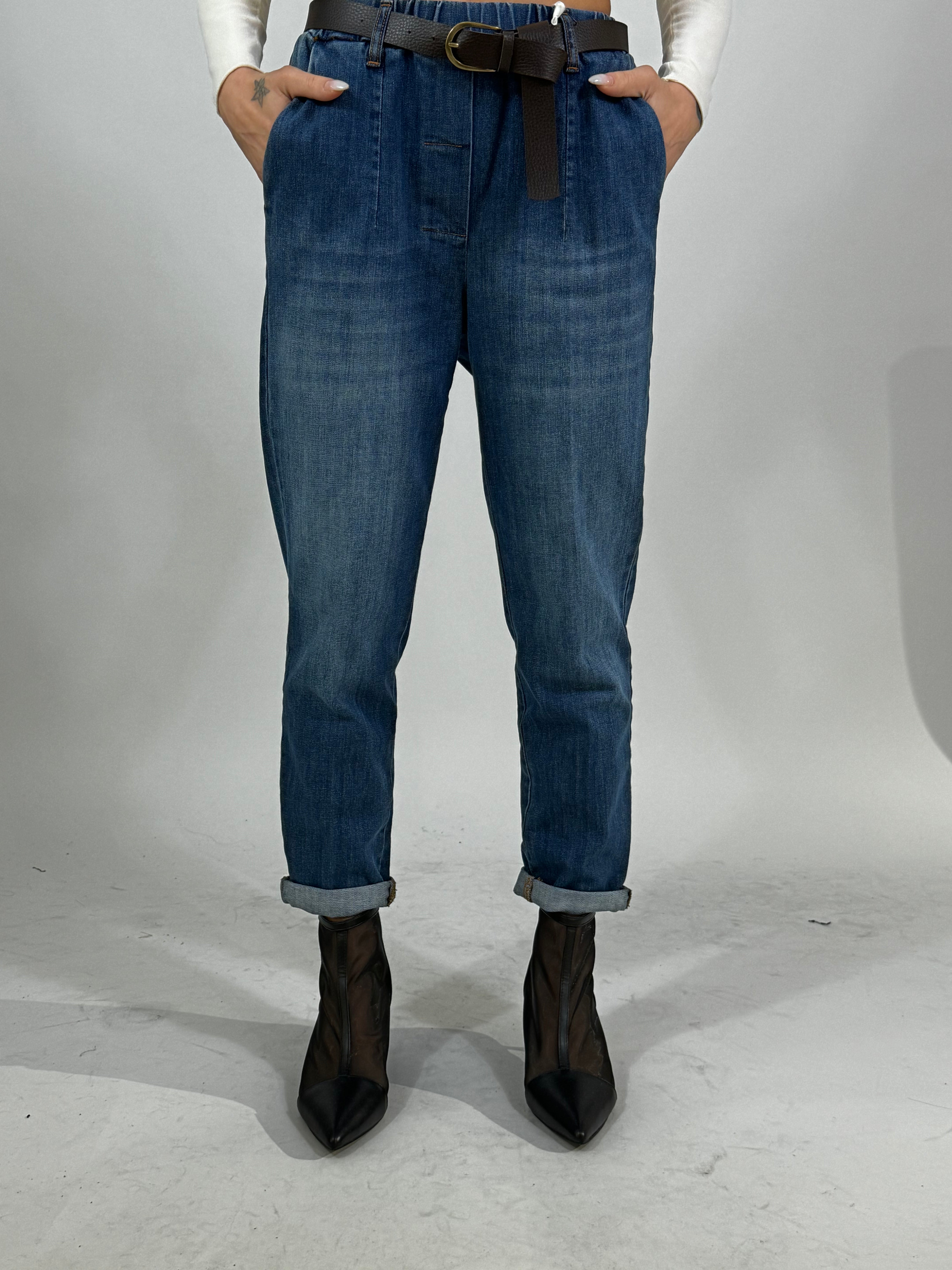 Jeans Susy Mix con elastico in vita e cintura