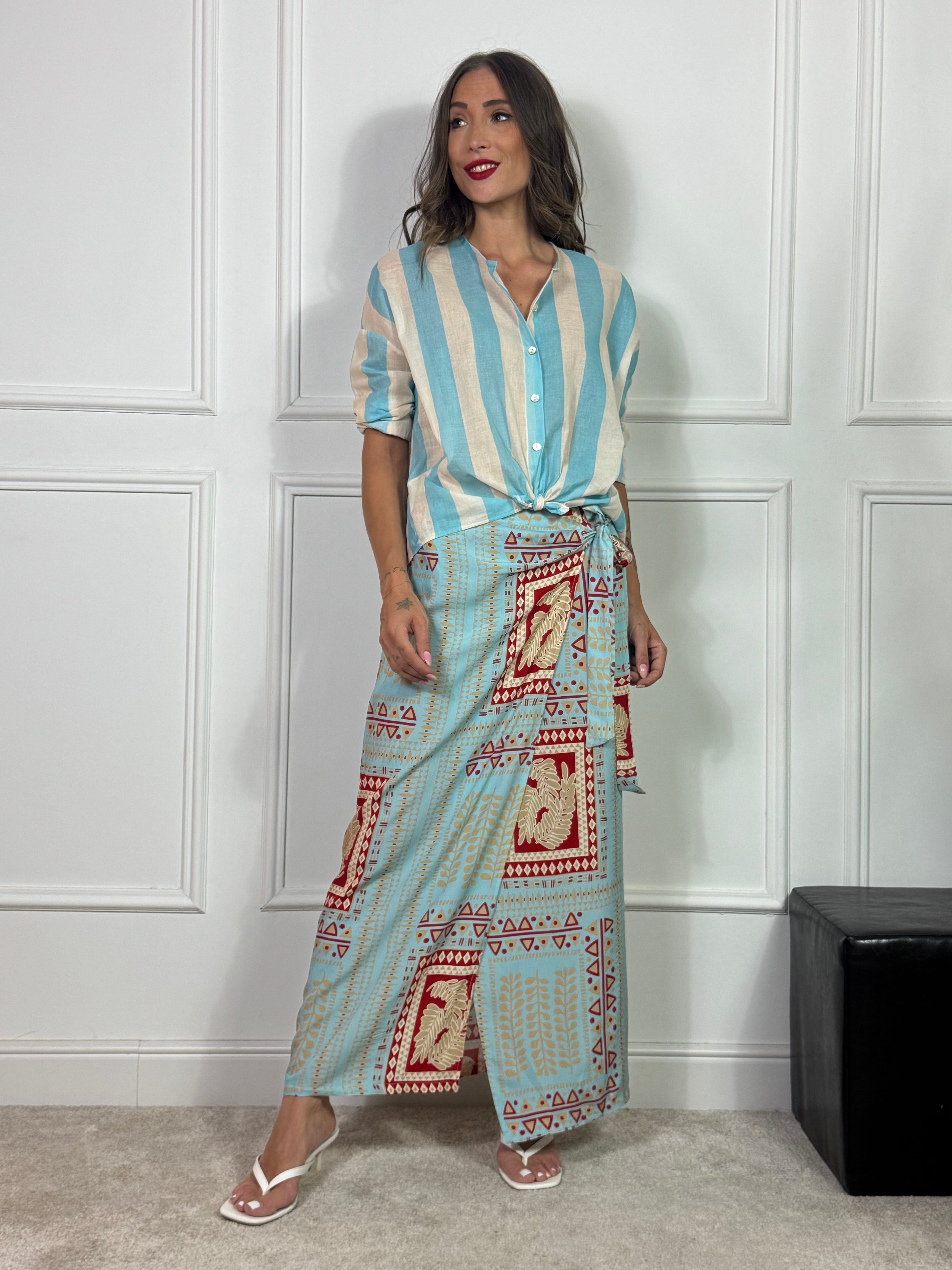 Gonna pareo LUNGA MIDI Kikisix  CELESTE ROSSO BEIGE