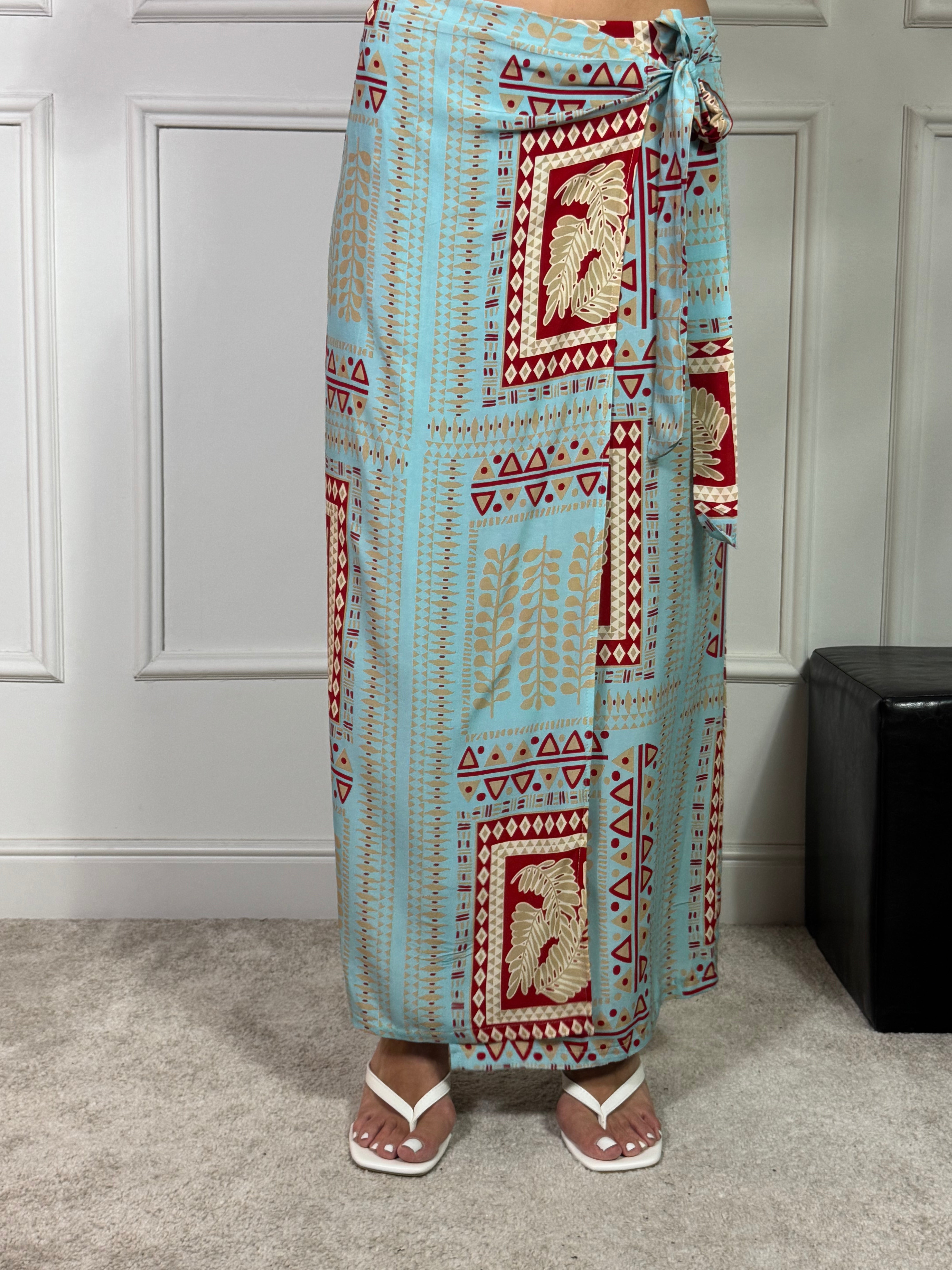 Gonna pareo LUNGA MIDI Kikisix  CELESTE ROSSO BEIGE