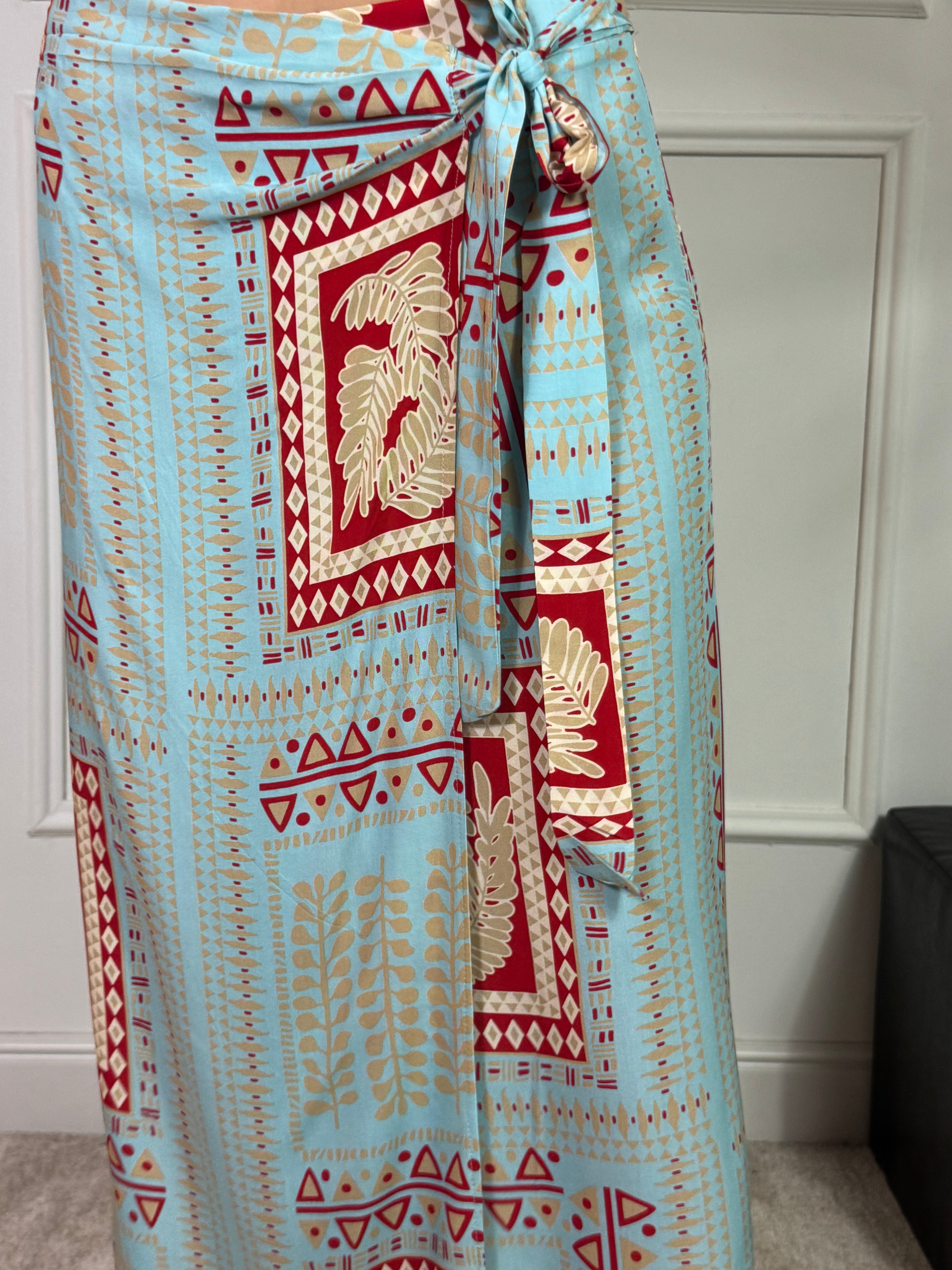 Gonna pareo LUNGA MIDI Kikisix  CELESTE ROSSO BEIGE