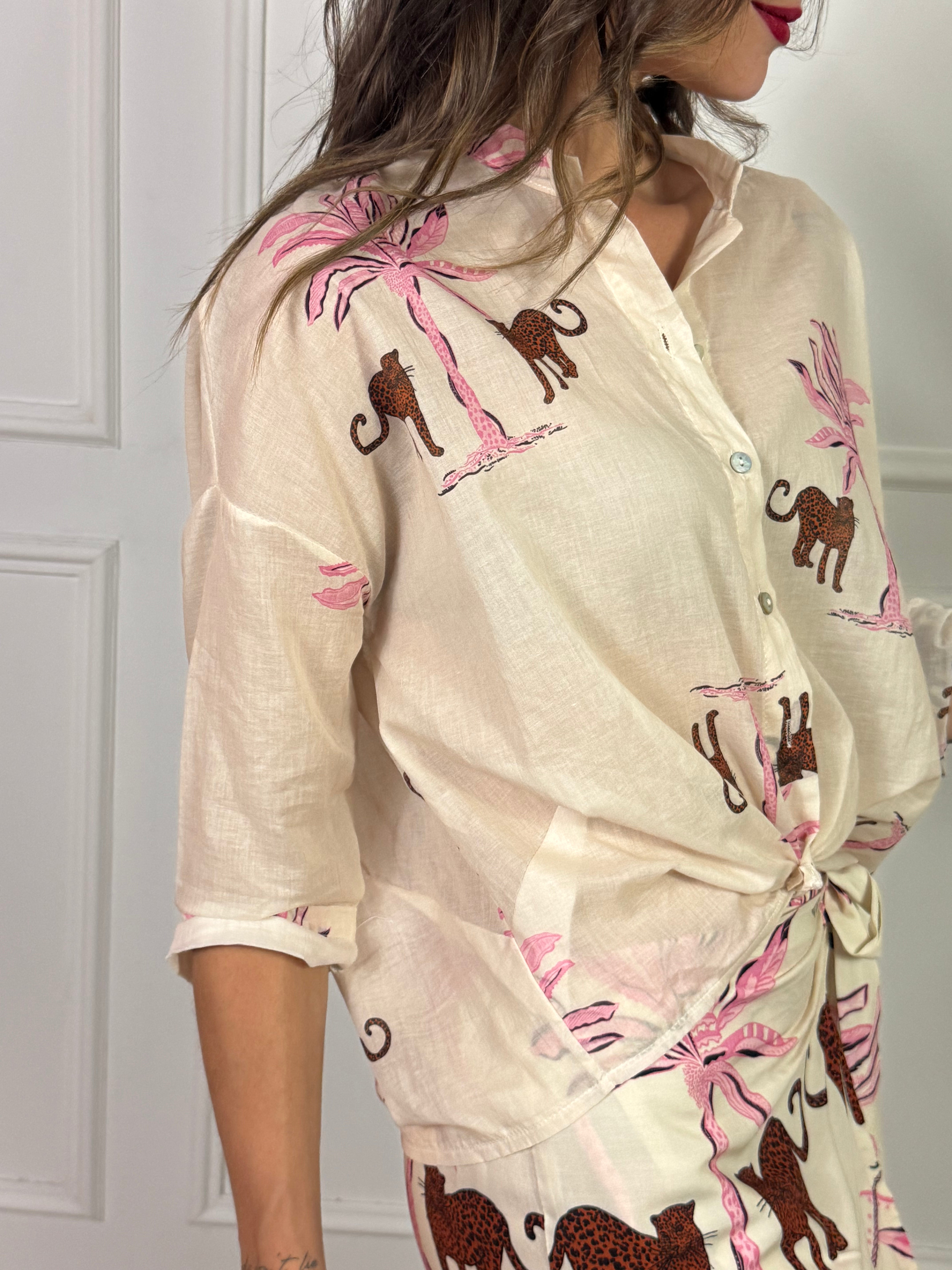 Camicia in mussola di cotone Kikisix LEOPARDI PALME