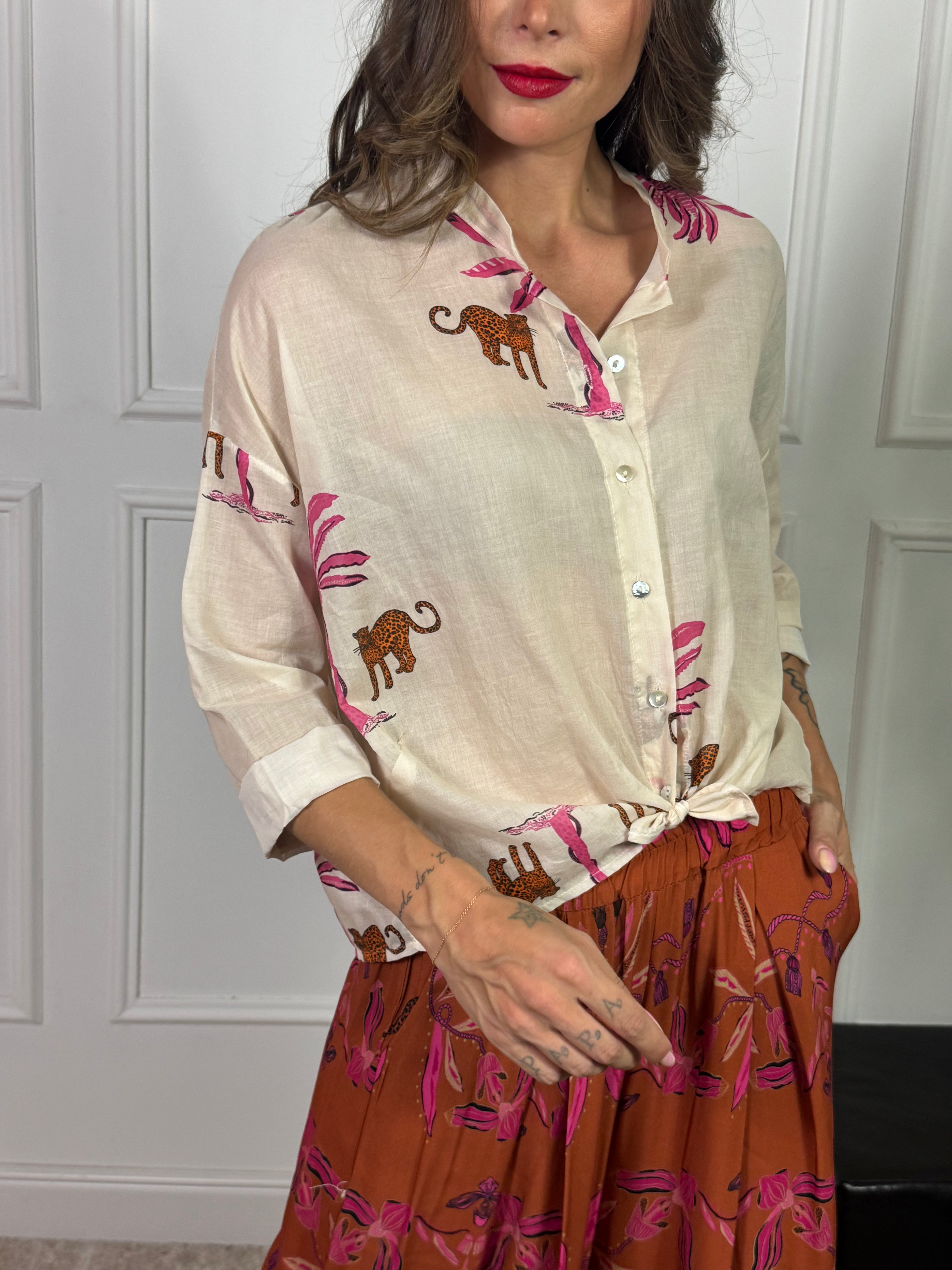Camicia in mussola di cotone Kikisix LEOPARDI PALME