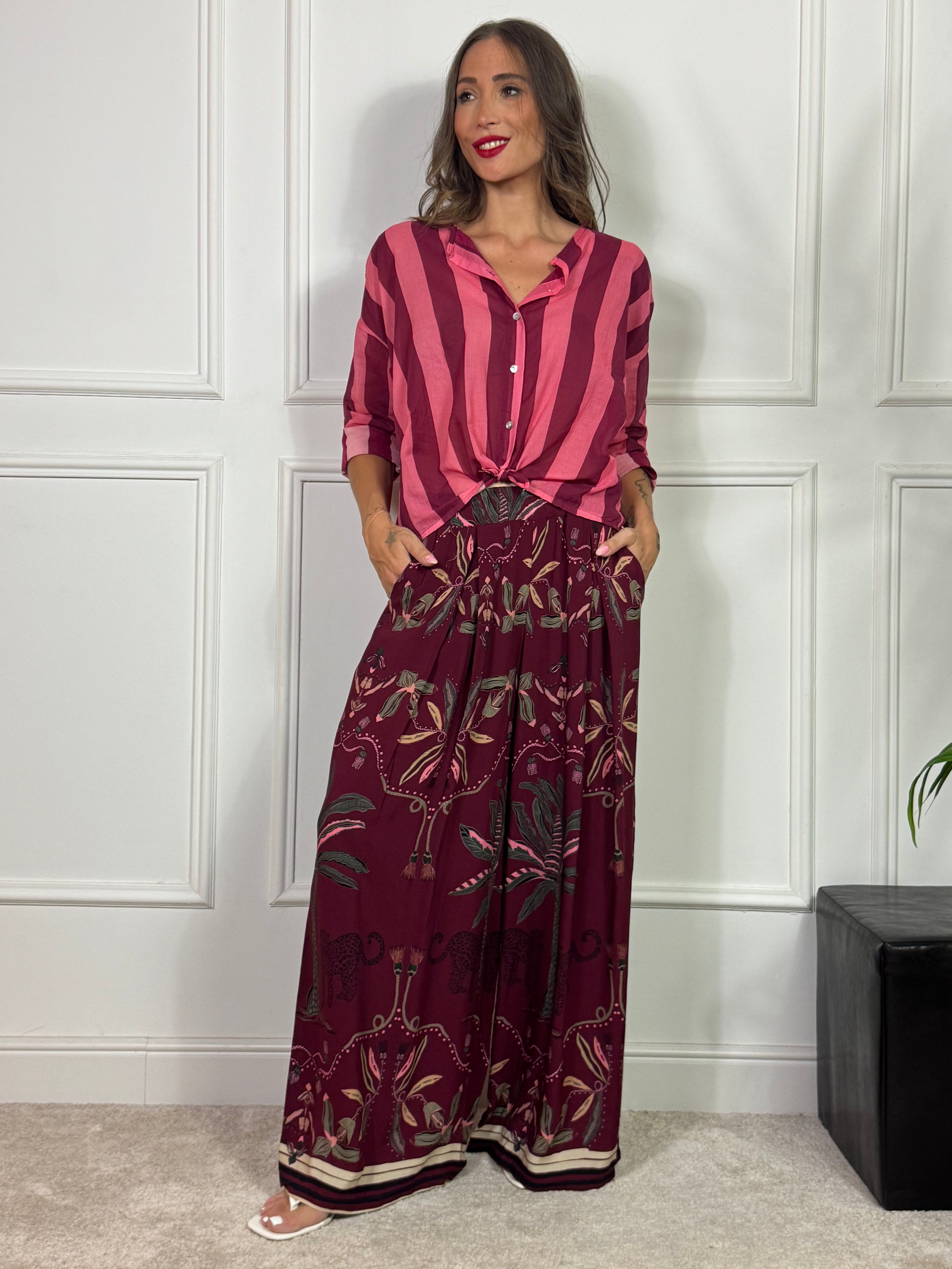 PANTALONE PALAZZO Kikisix VINO JUNGLE