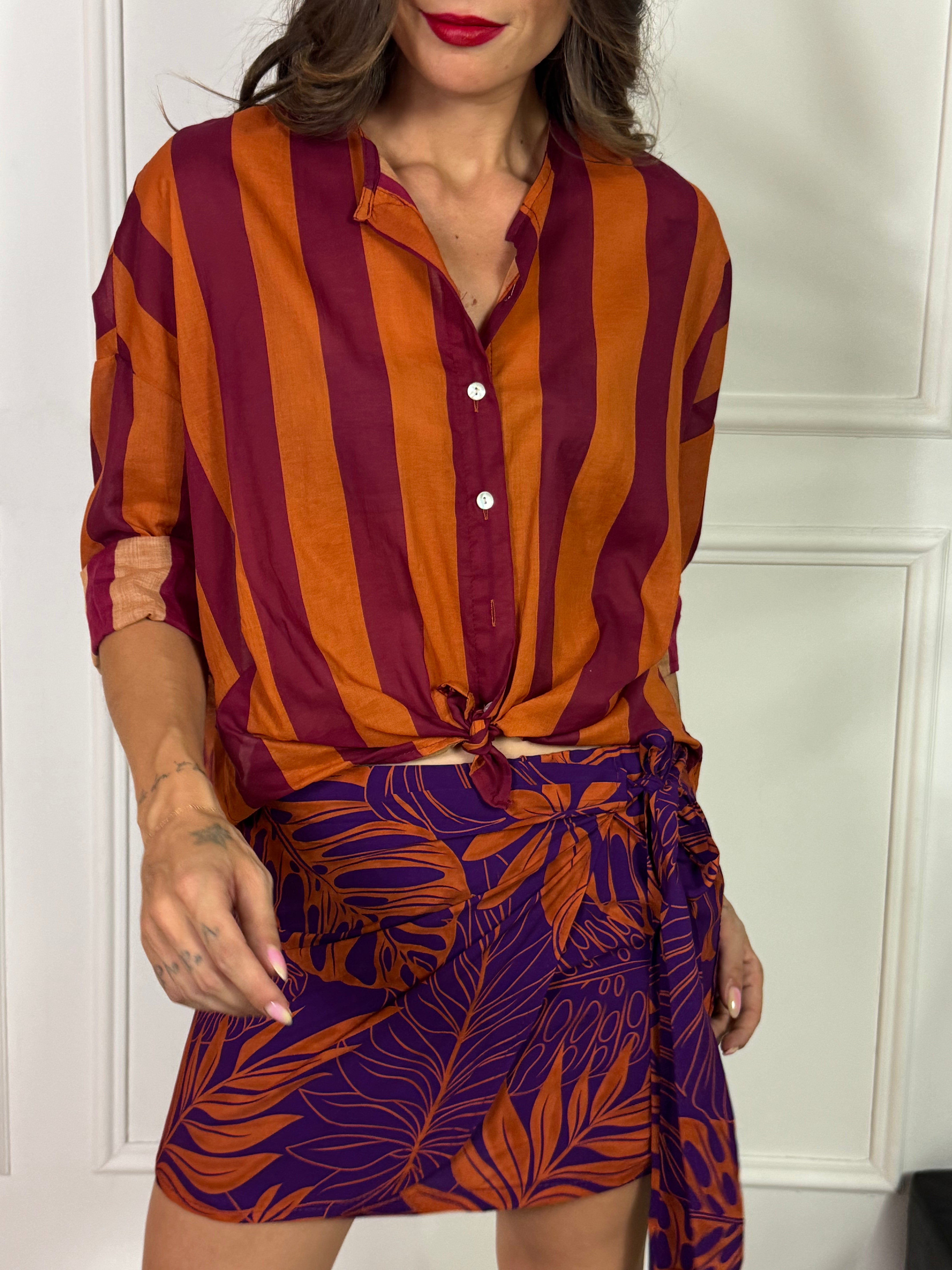 Gonna pareo CORTA Kikisix  FOGLIE VIOLA ARANCIO