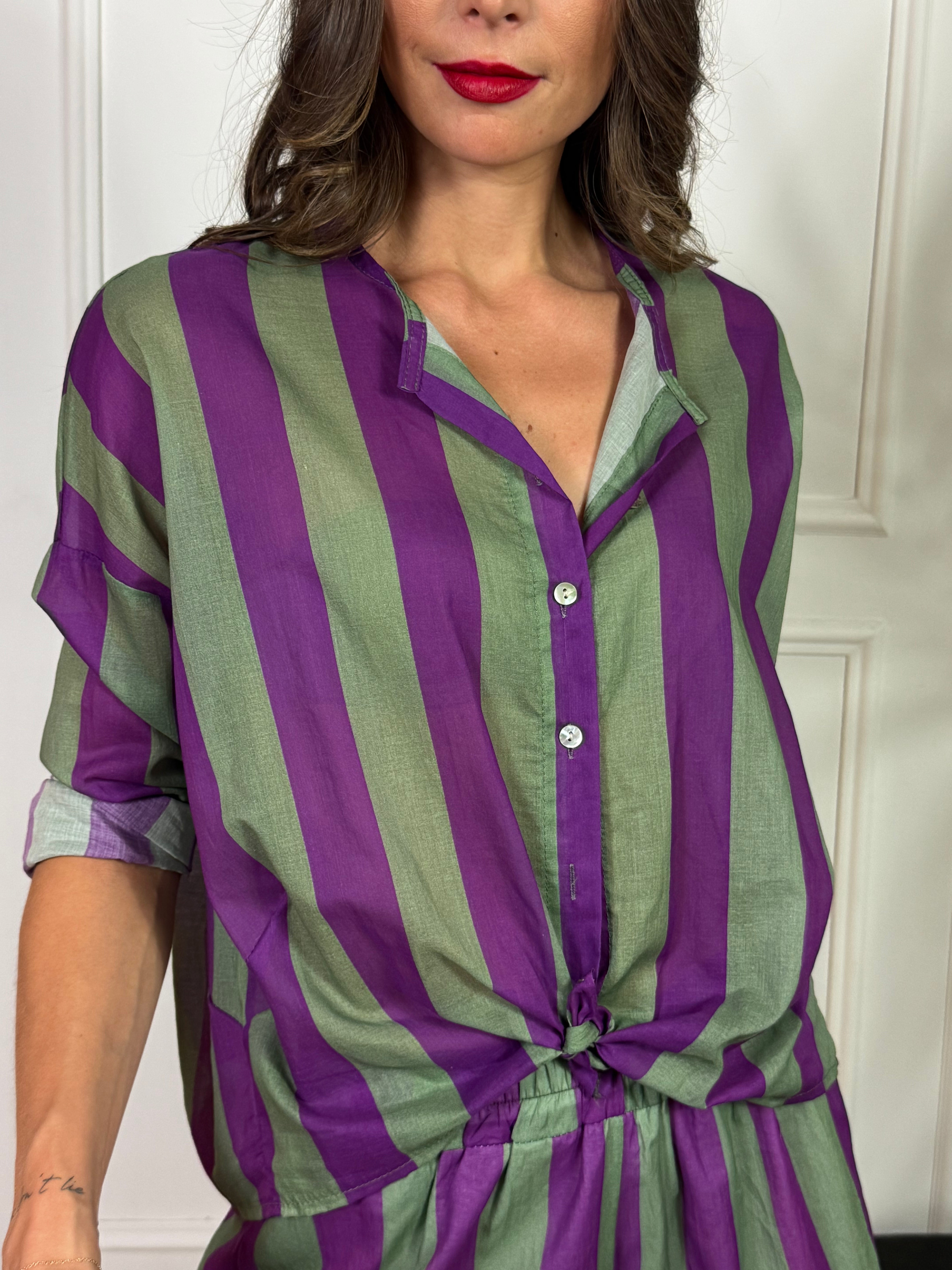 Camicia Kikisix in mussola di cotone collo coreana RIGHE GROSSE