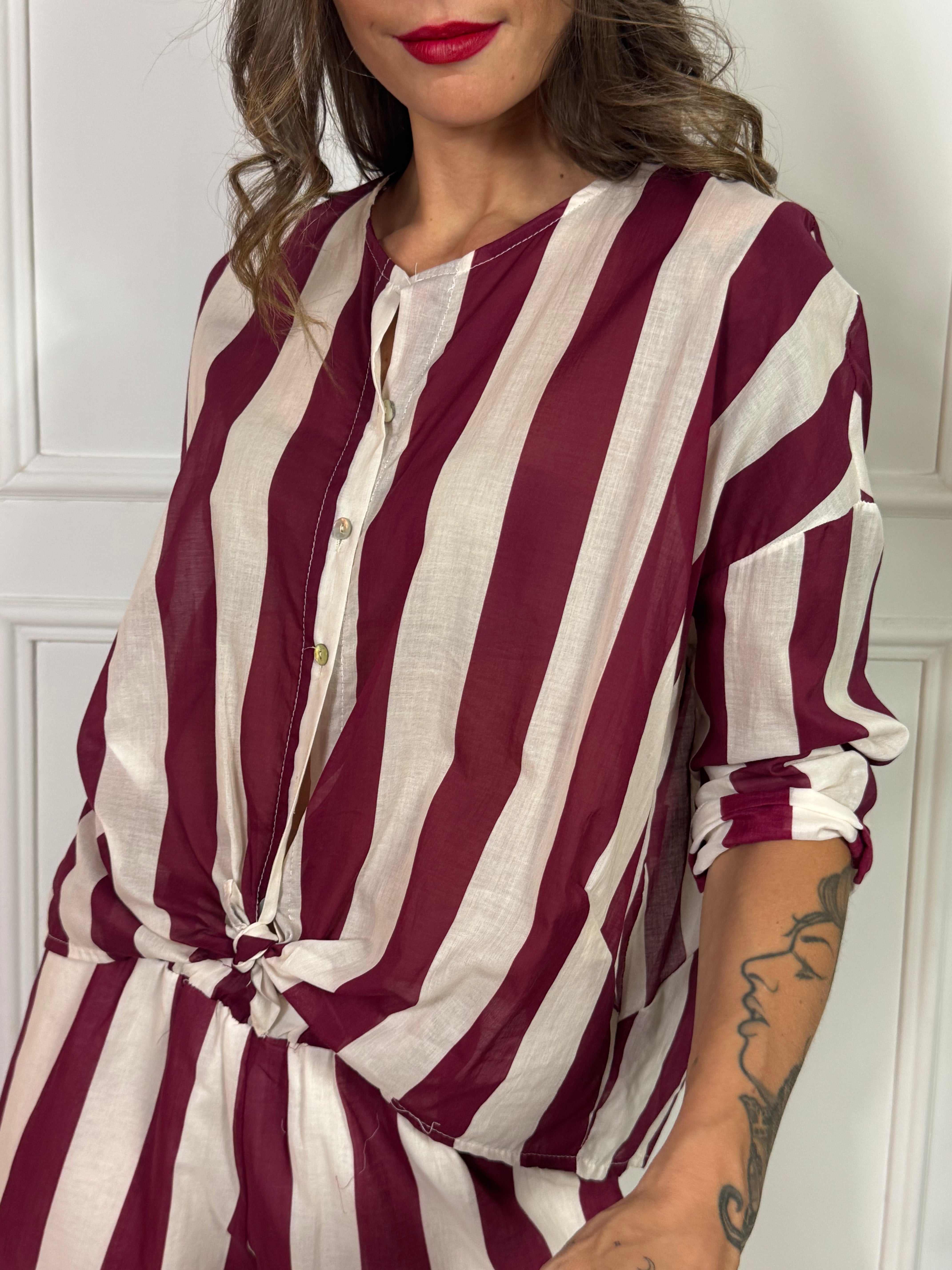 Camicia Kikisix in mussola di cotone collo coreana RIGHE GROSSE