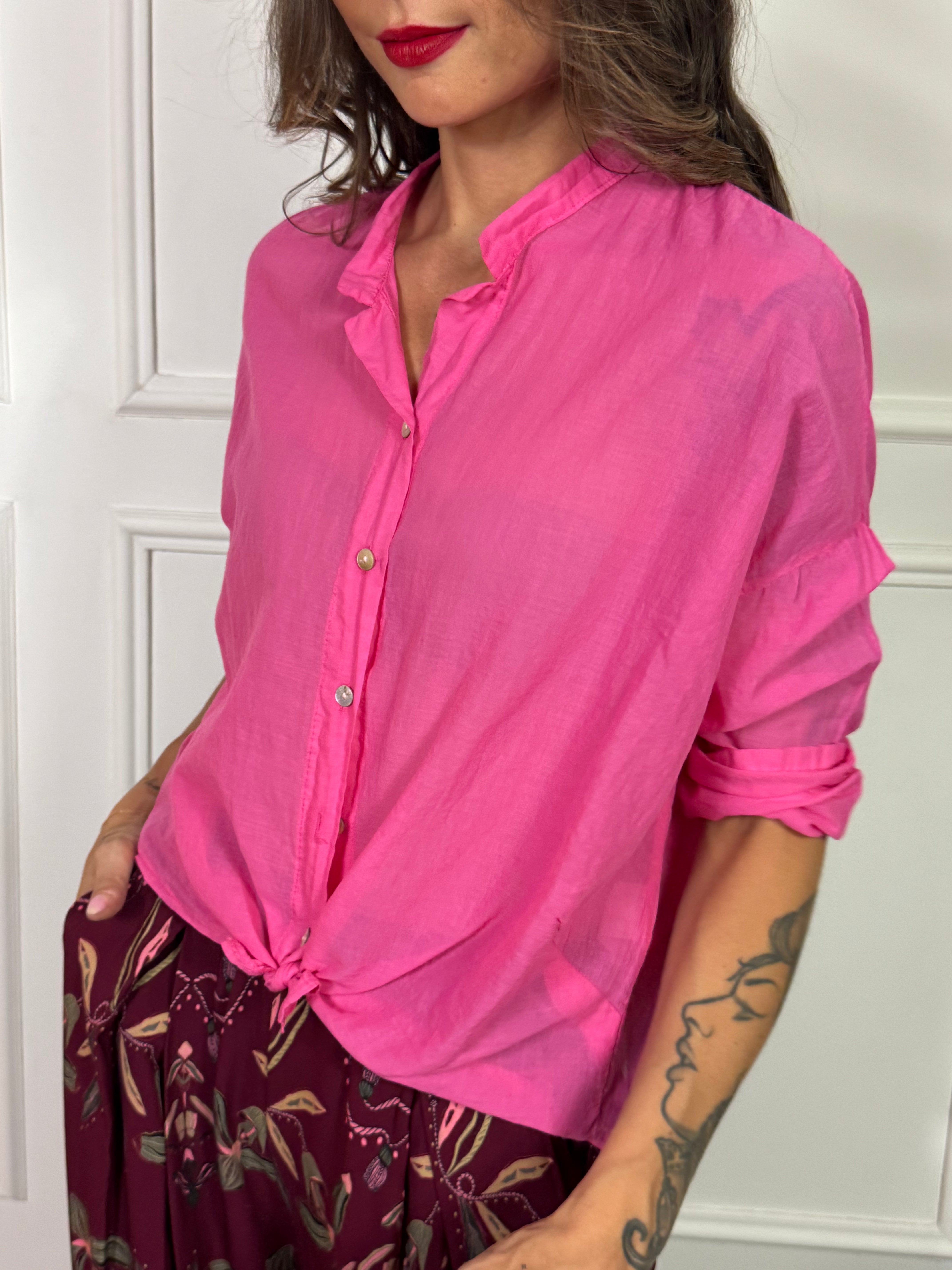 Camicia Kikisix in mussola di cotone collo coreana TINTA UNITA