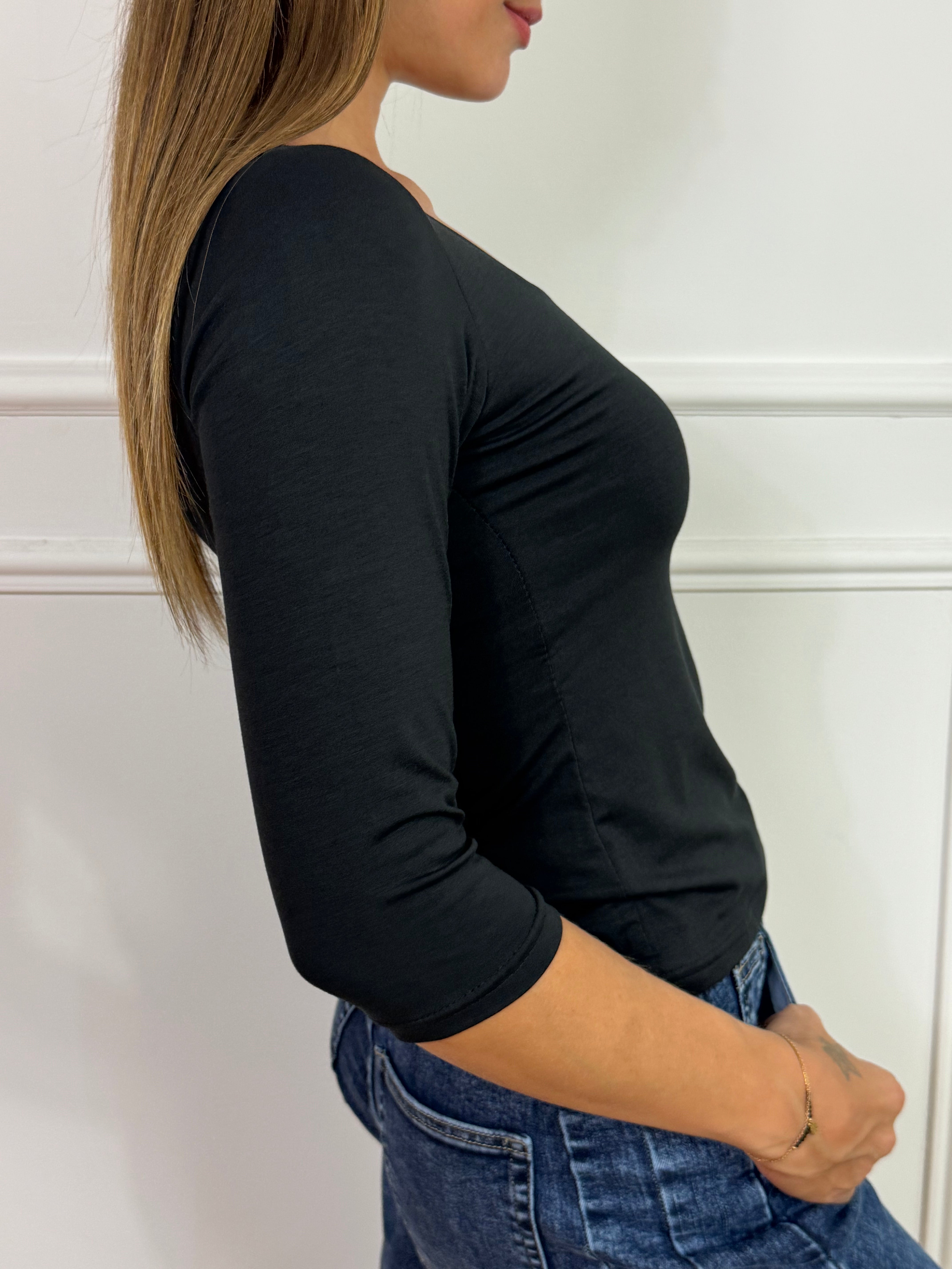 MAGLIA MANICA 3/4 in viscosa elasticizzata Susy Mix SCOLLO QUADRATO