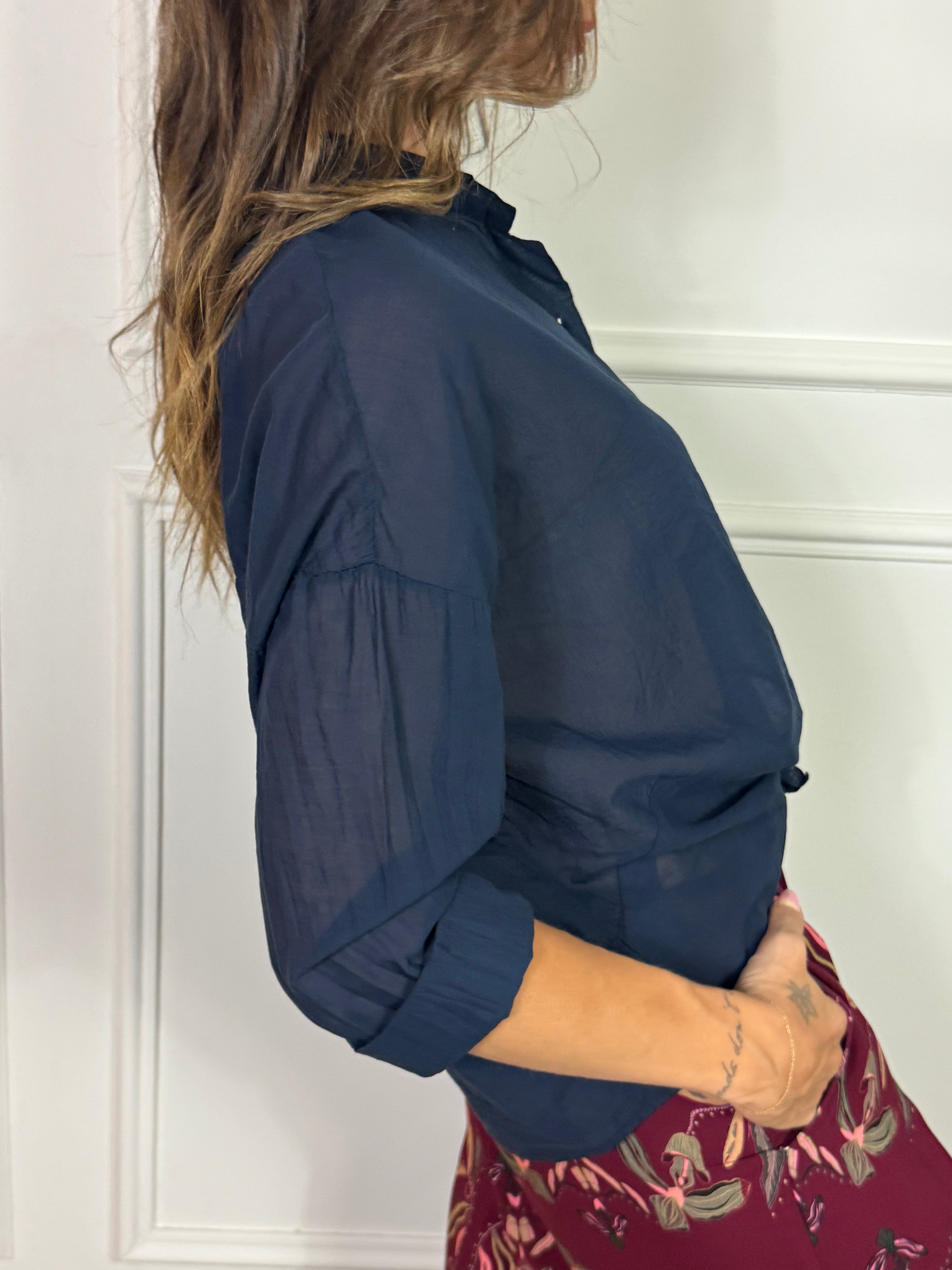 Camicia Kikisix in mussola di cotone collo coreana TINTA UNITA