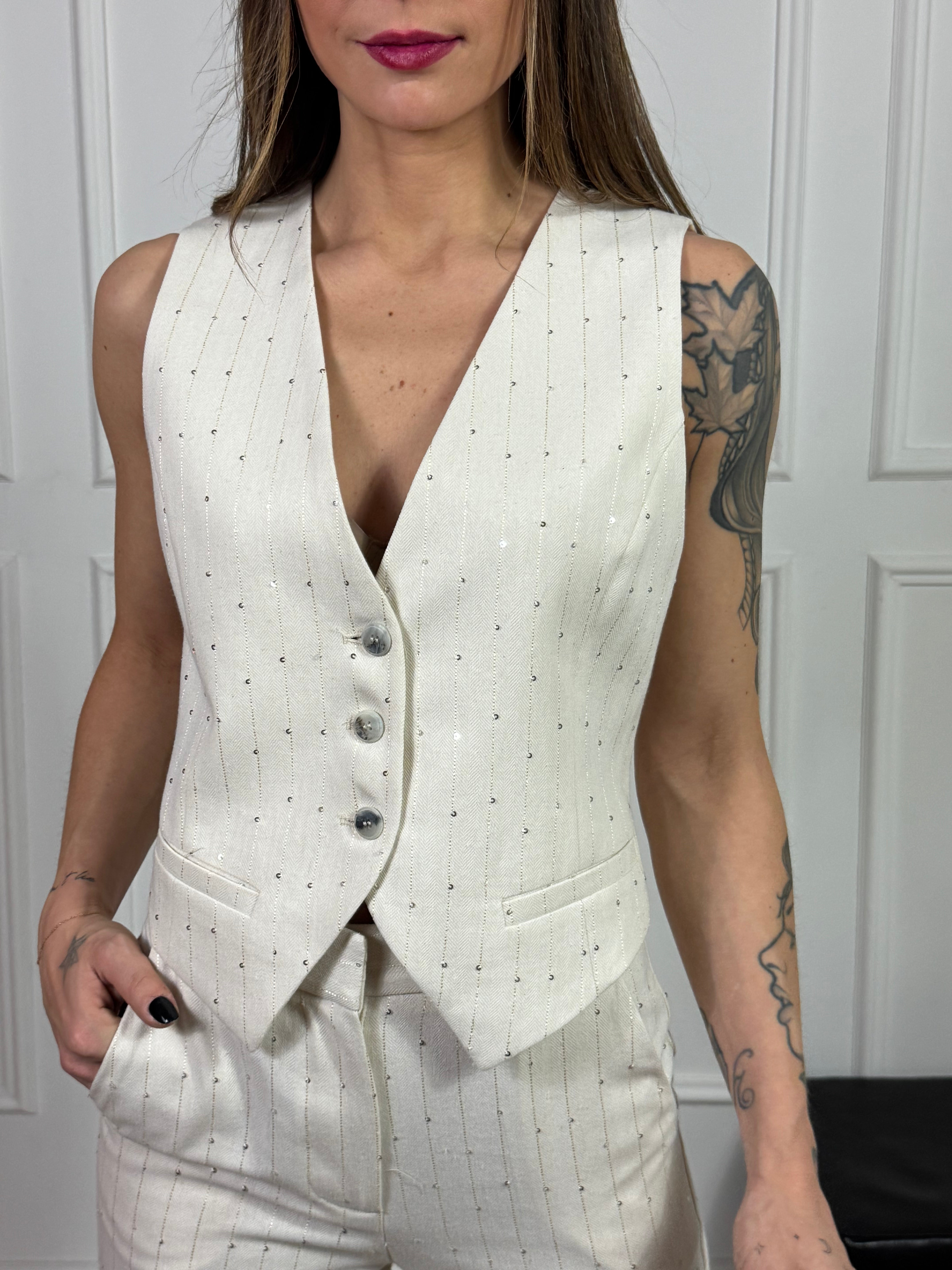 GILET Kikisix gessato tono su tono con micropaillettes
