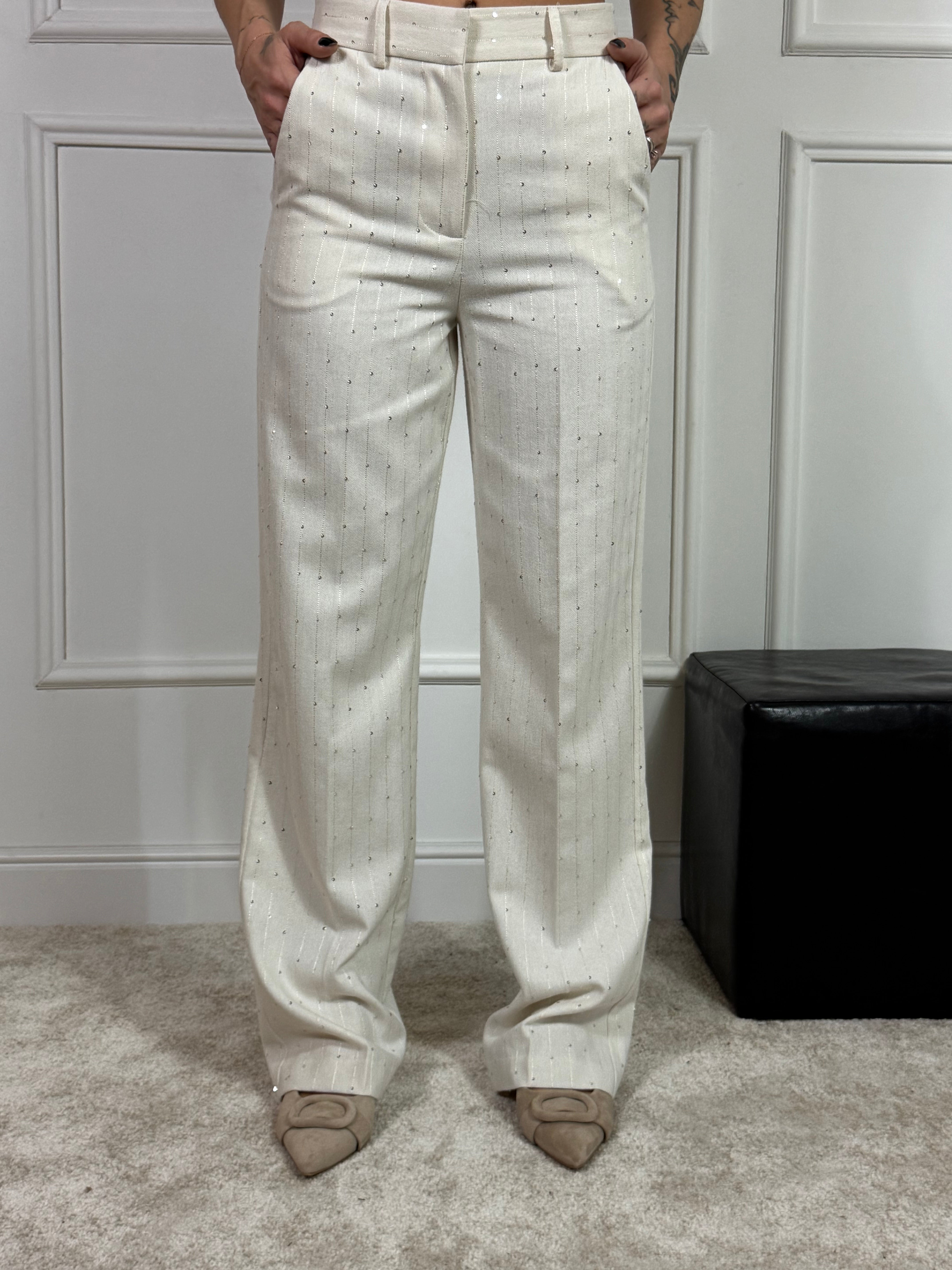 PANTALONE Kikisix gessato tono su tono con micro paillettes