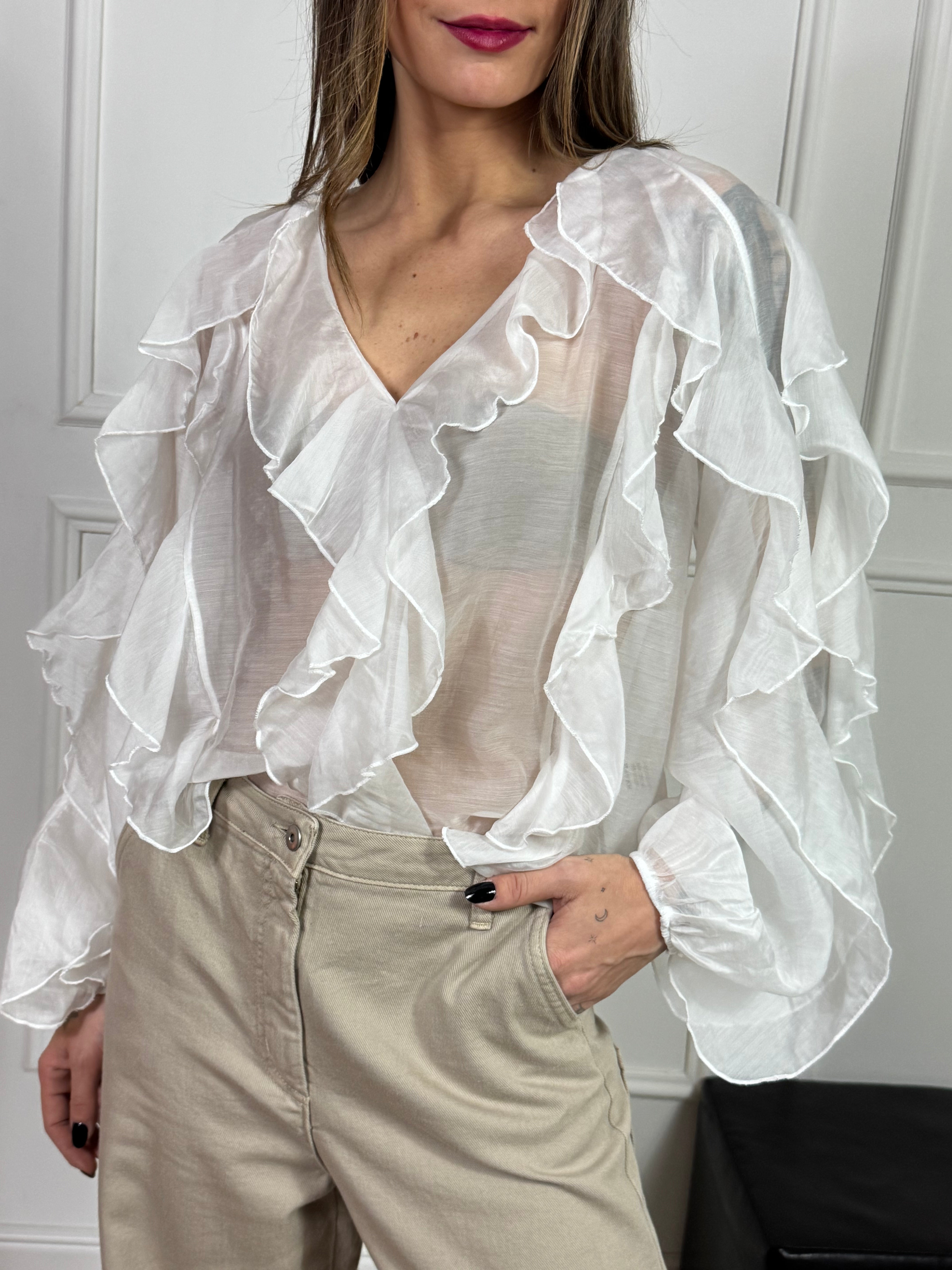 Blusa con scollo V e volant Kikisix