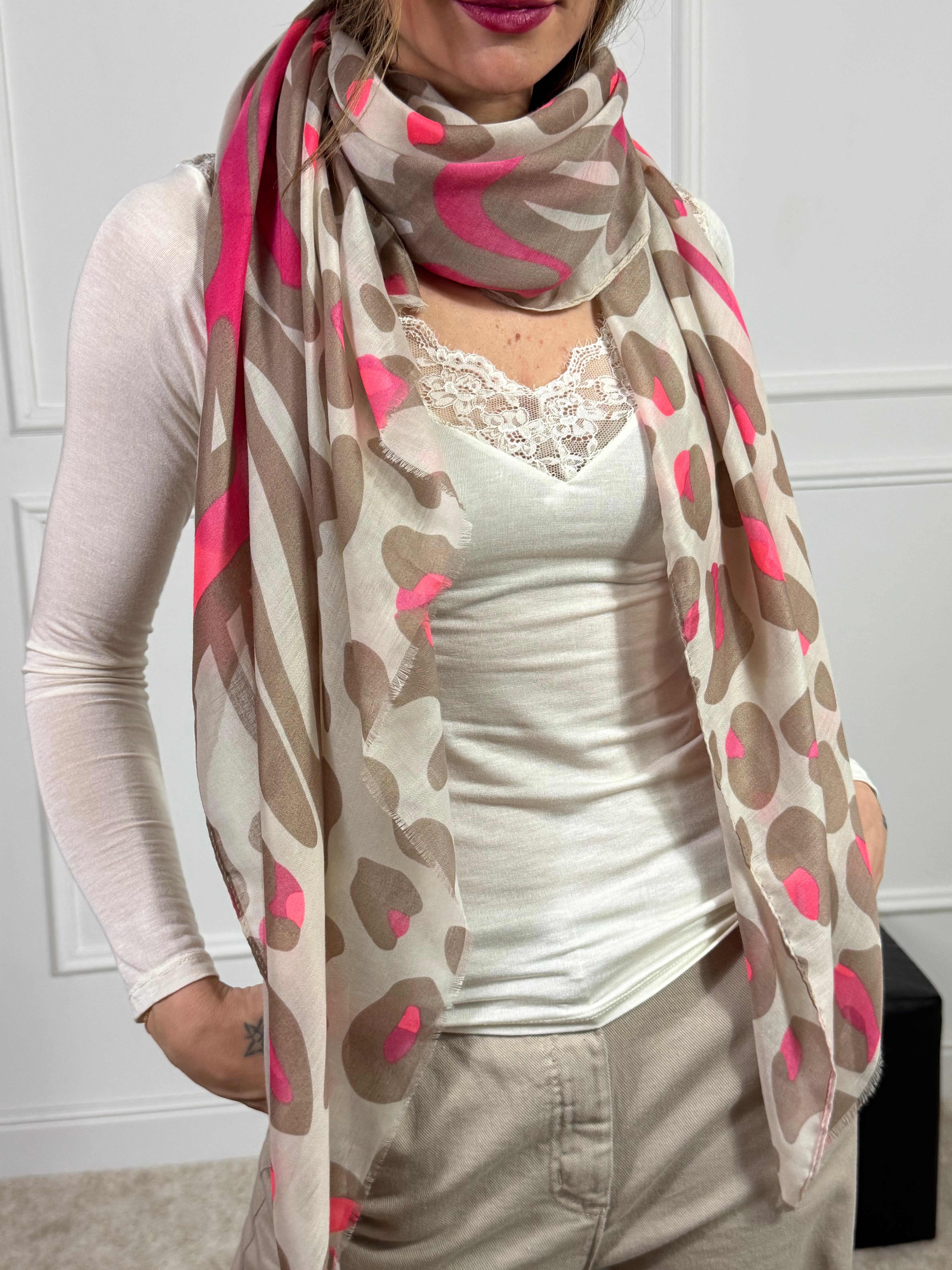 Foulard grande rettangolare in viscosa MACULATO con scritta SMILE