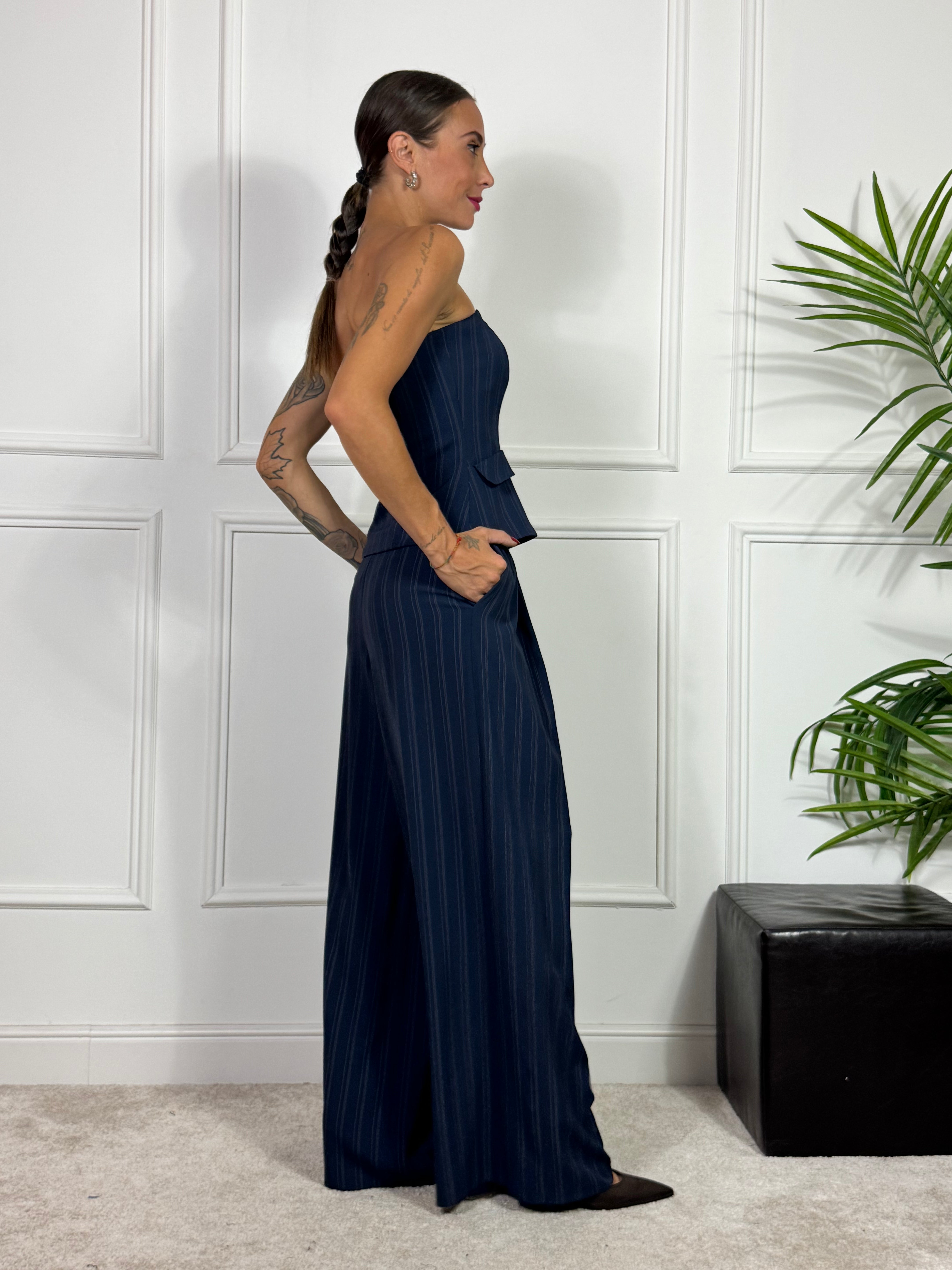 PANTALONE PALAZZO Rinascimento gessato blu