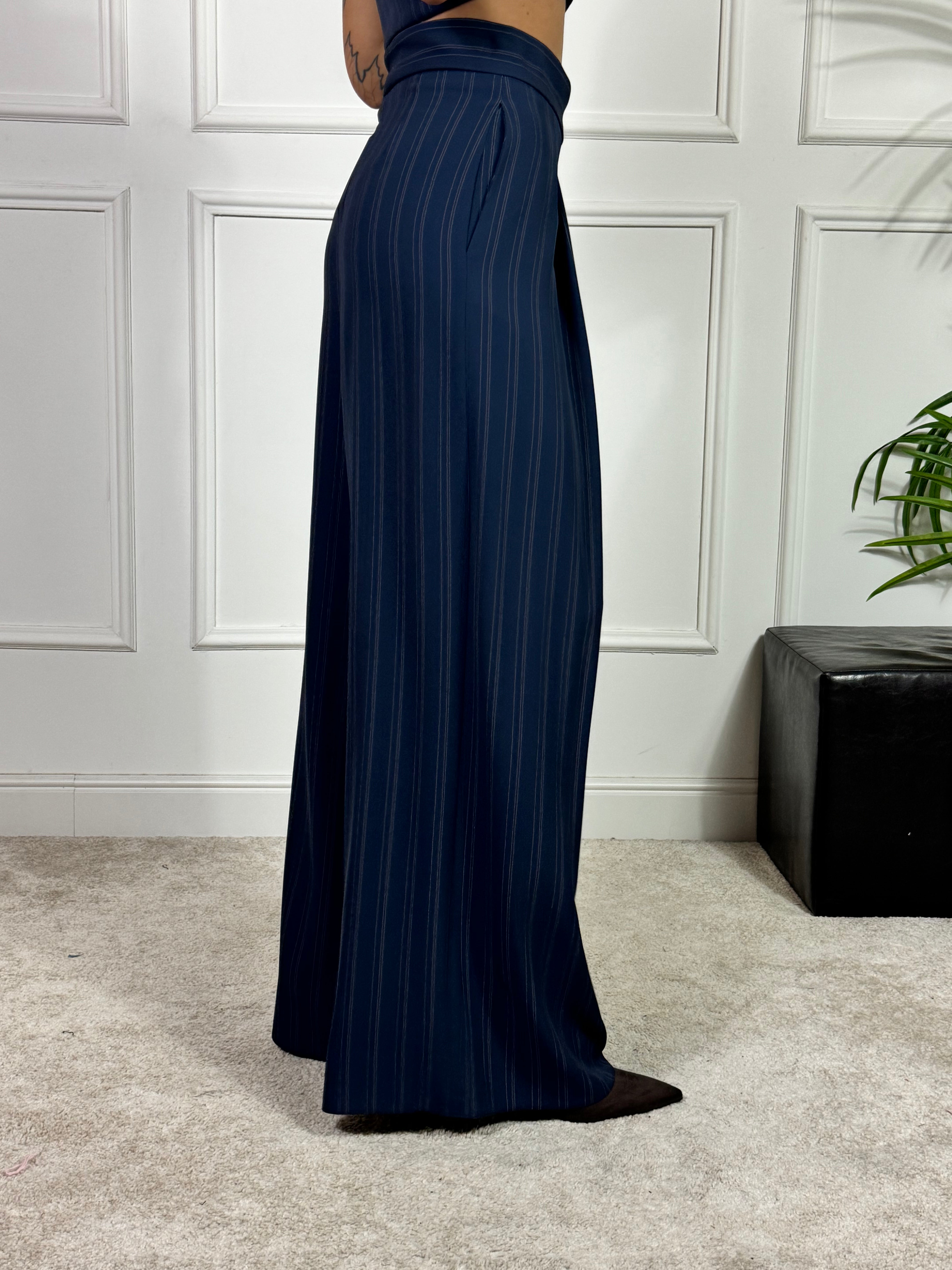 PANTALONE PALAZZO Rinascimento gessato blu