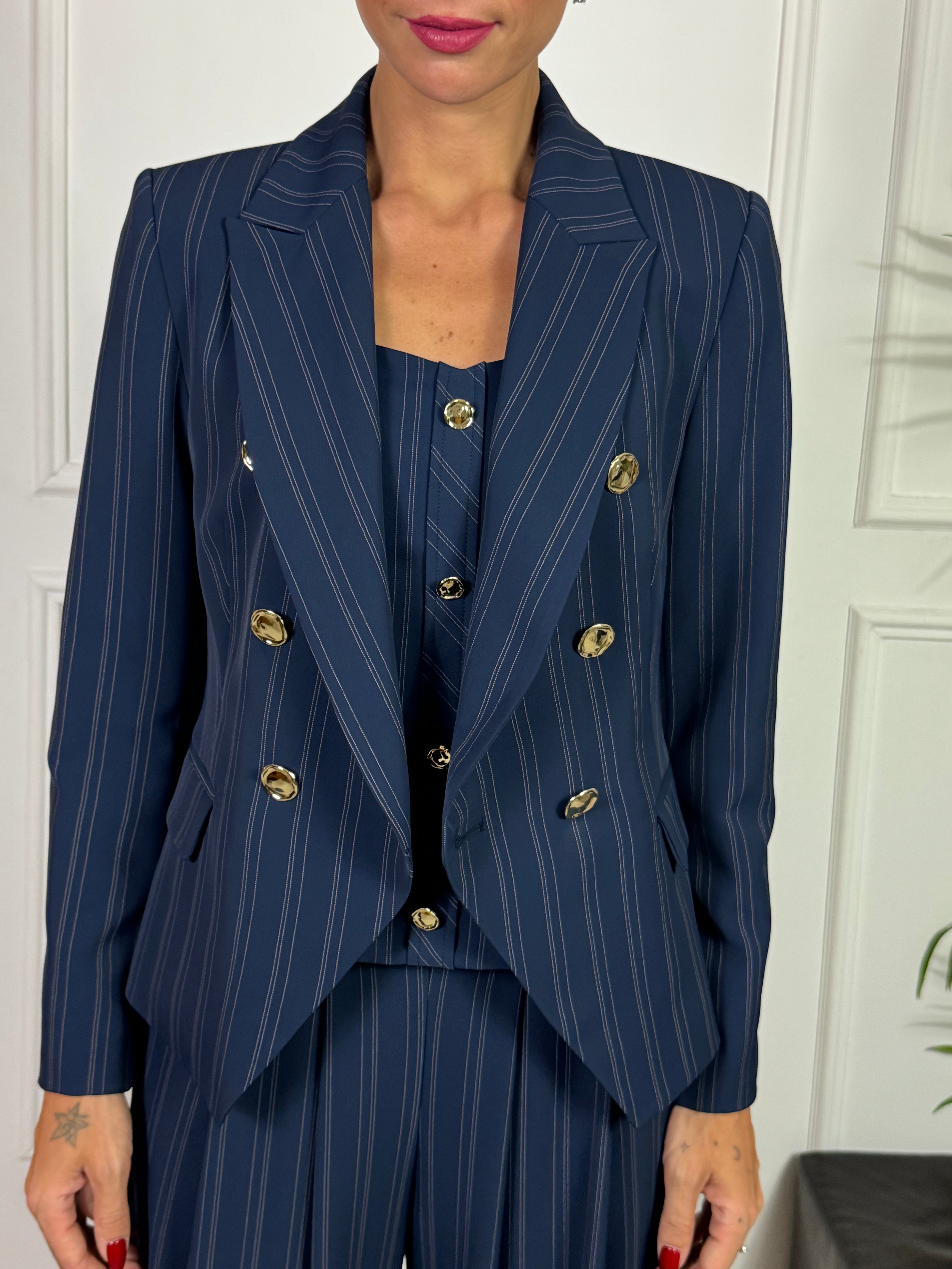 GIACCA BLAZER Rinascimento GESSATO blu bottoni oro