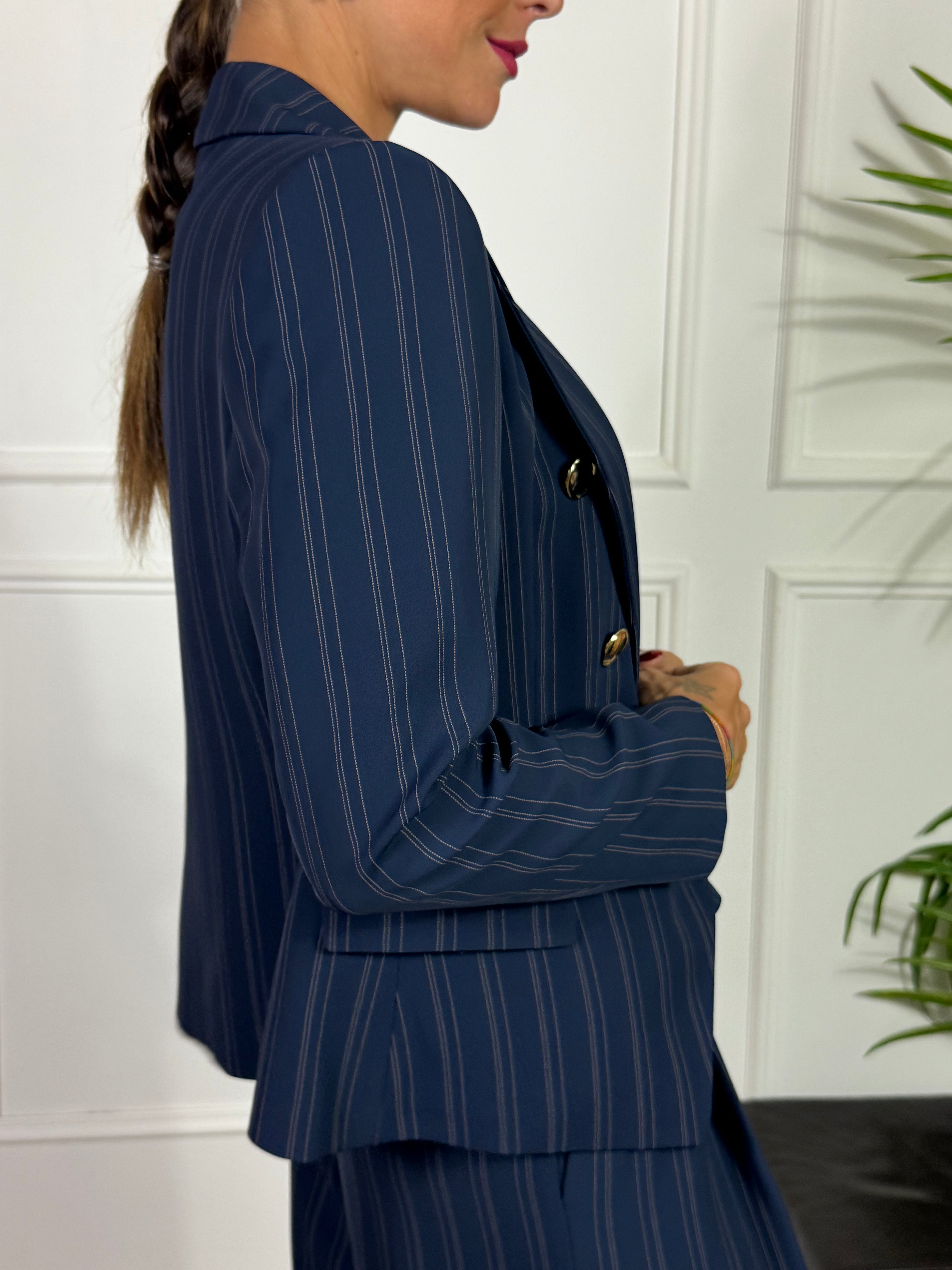 GIACCA BLAZER Rinascimento GESSATO blu bottoni oro