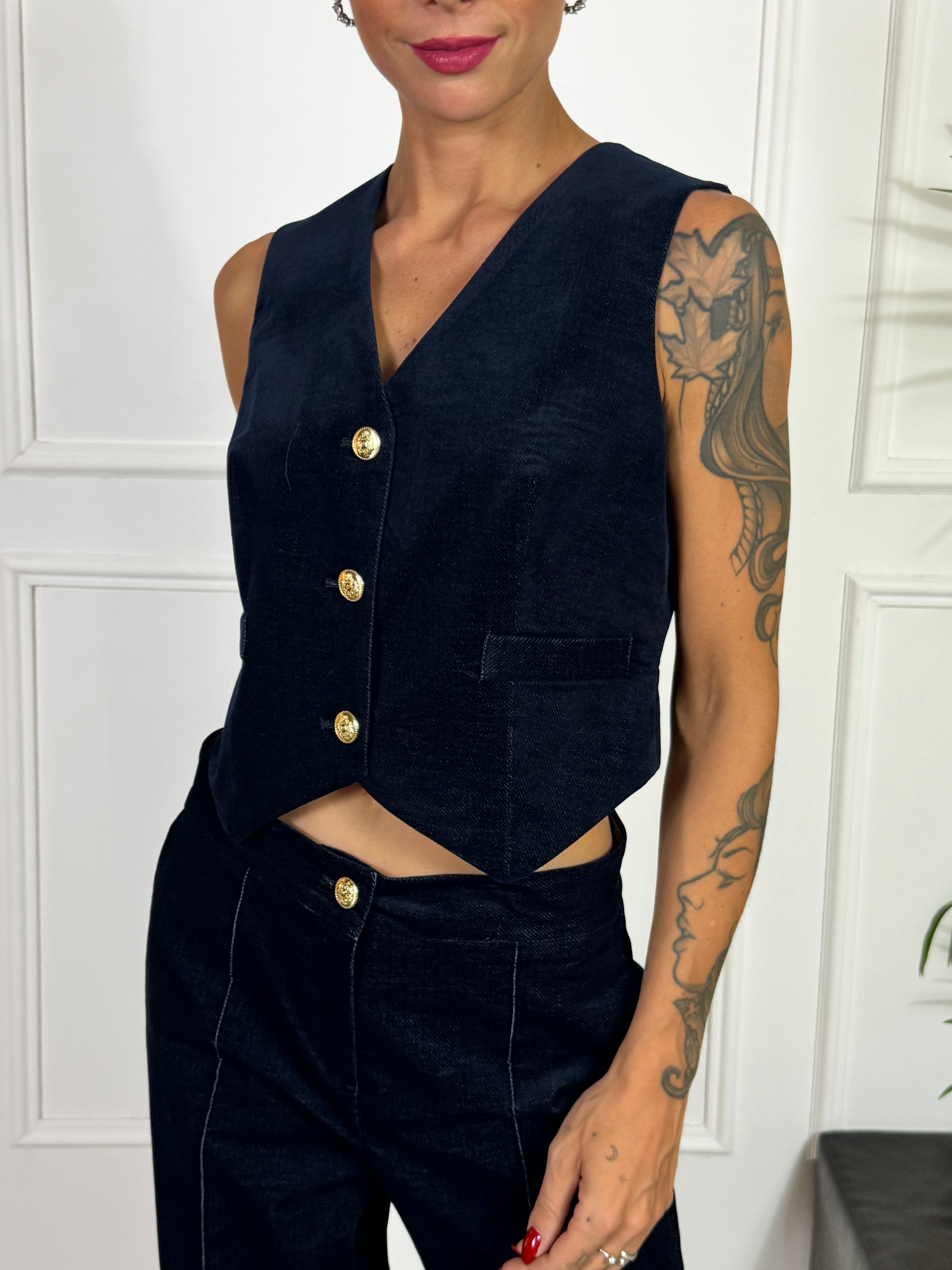 GILET Rinascimento VELLUTO blu notte bottoni oro