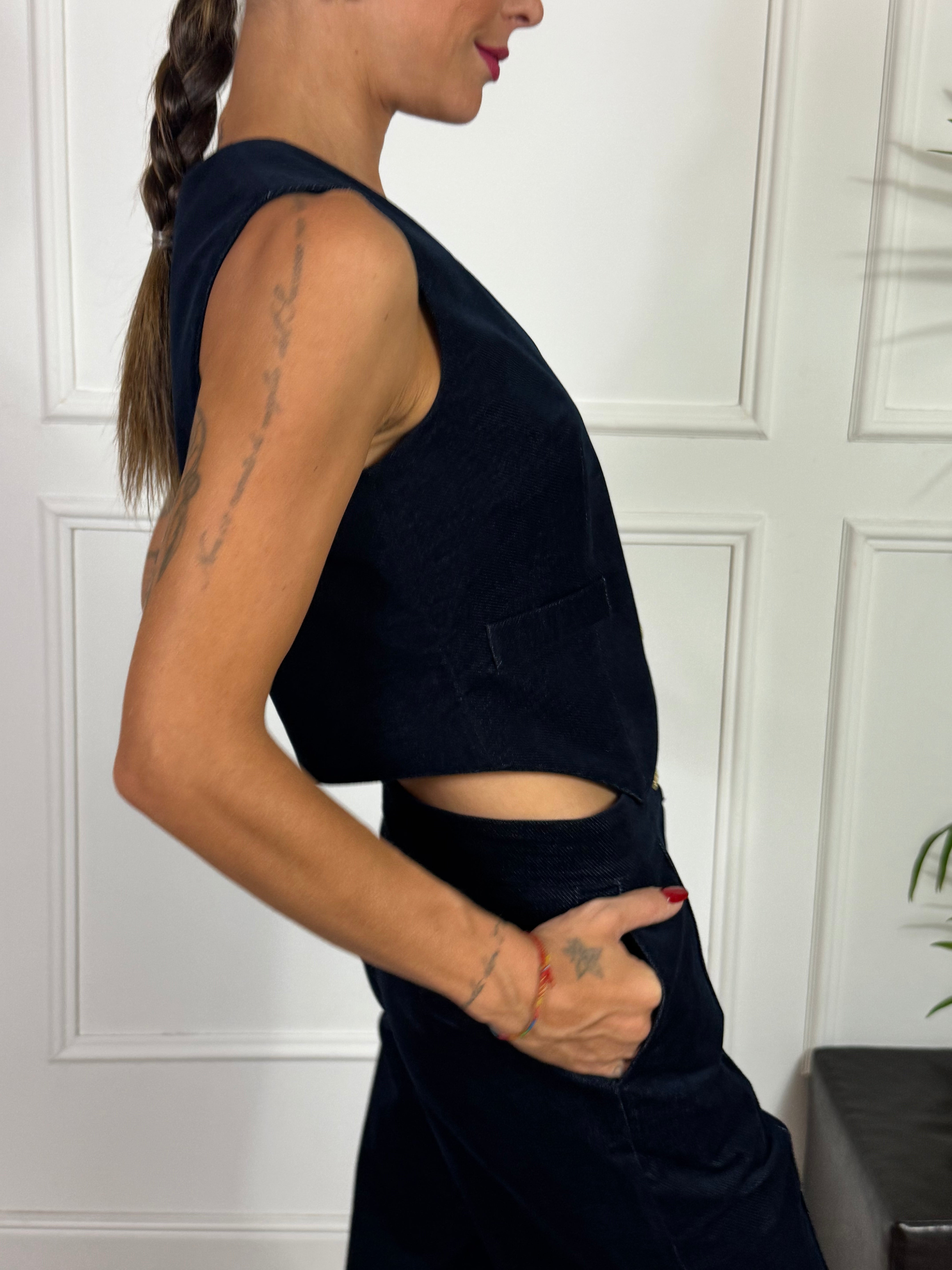GILET Rinascimento VELLUTO blu notte bottoni oro