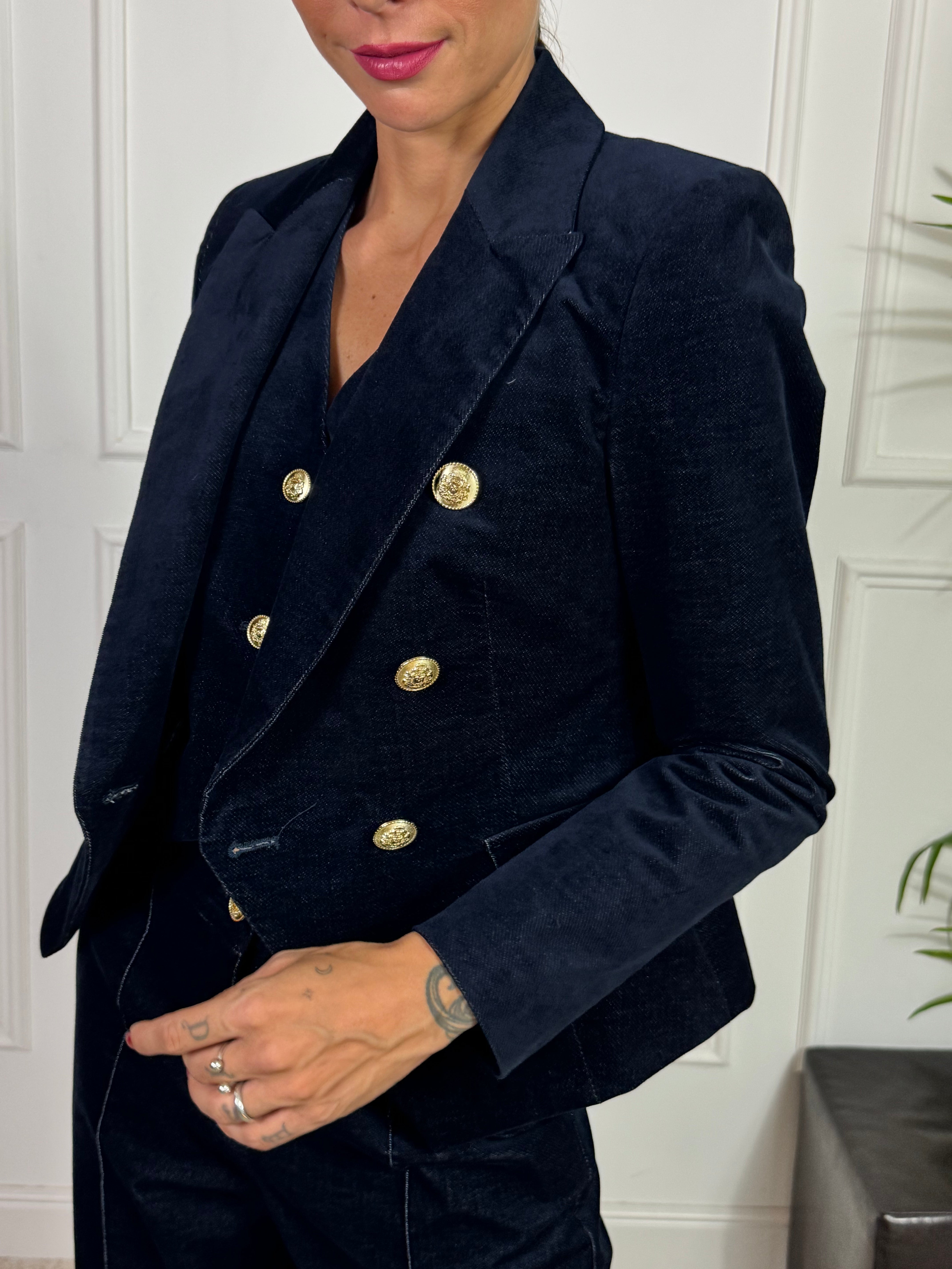 GIACCA BLAZER Rinascimento VELLUTO blu notte bottoni oro