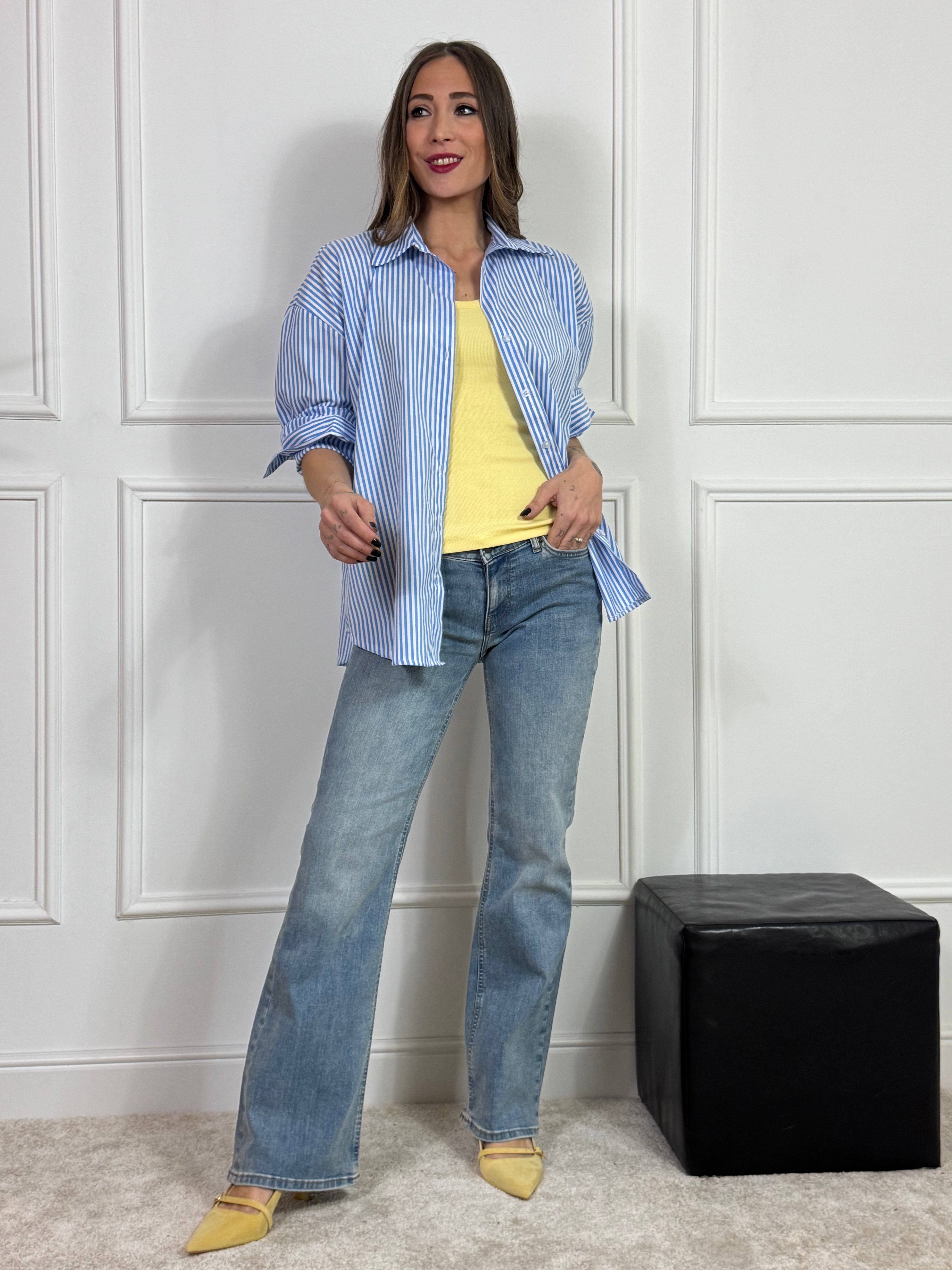 Camicia rigata Victoria ILMH ricamo schiena SOLE