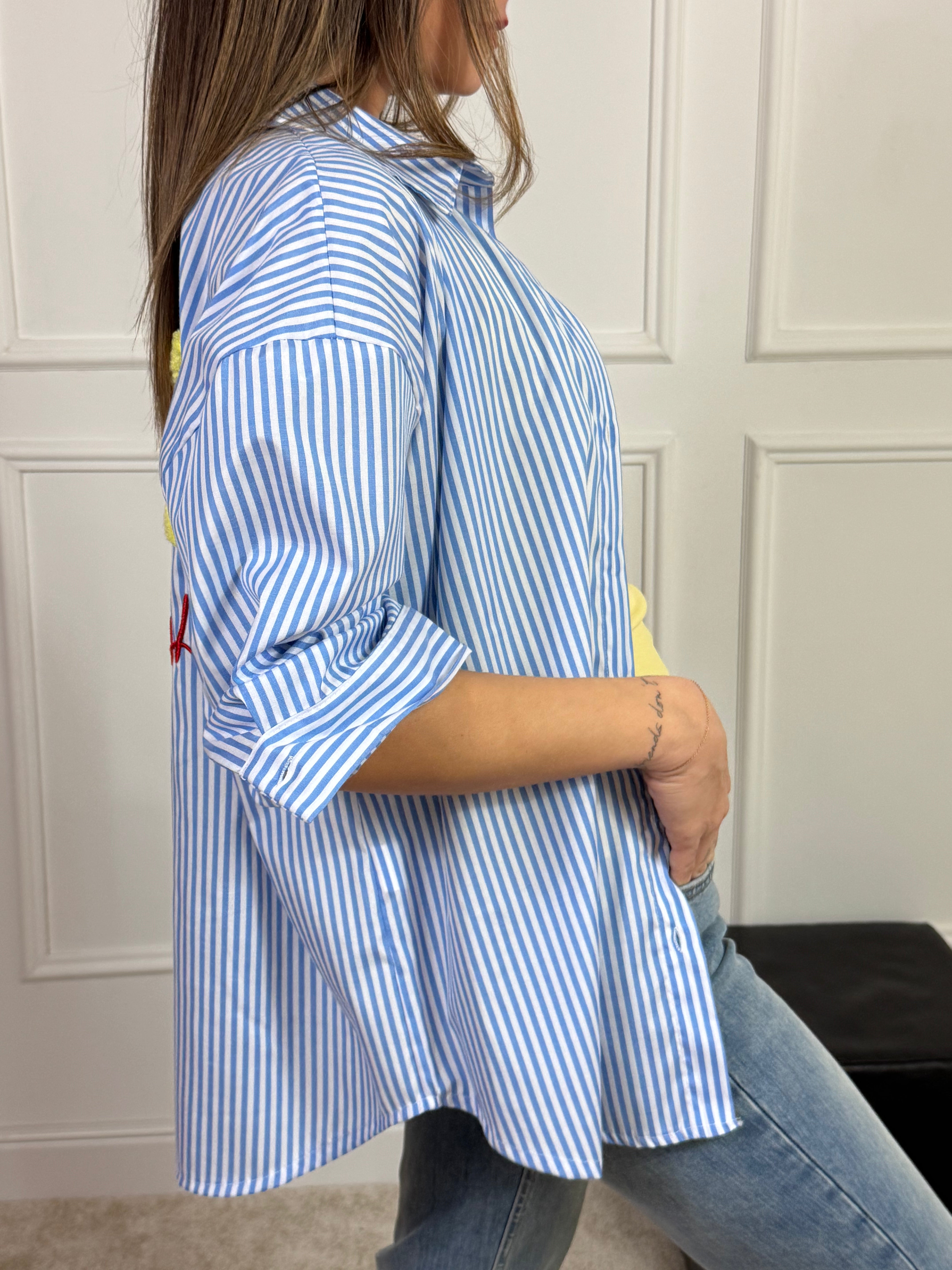 Camicia rigata Victoria ILMH ricamo schiena SOLE