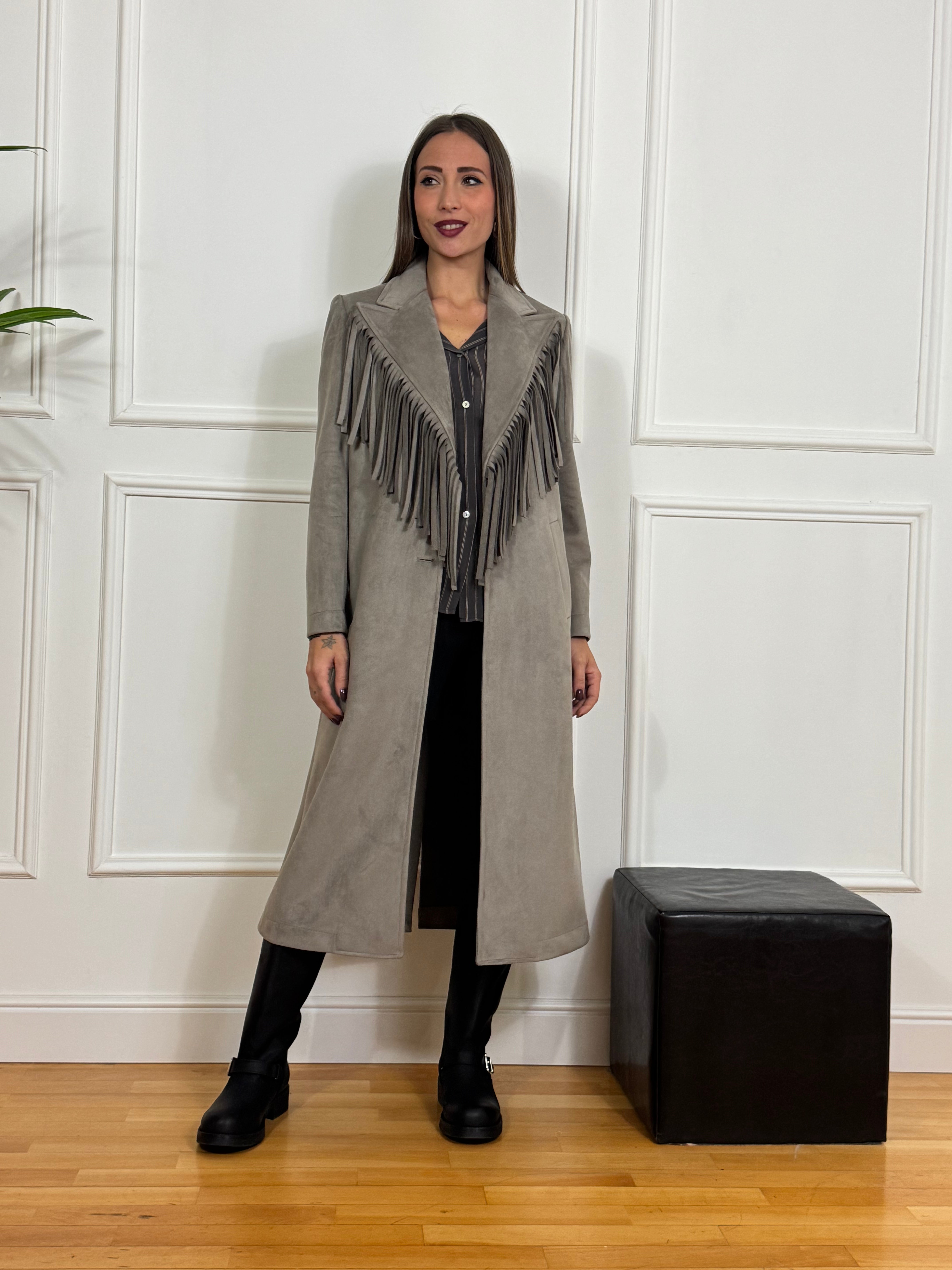 Cappotto scamosciato Susy Mix con frange