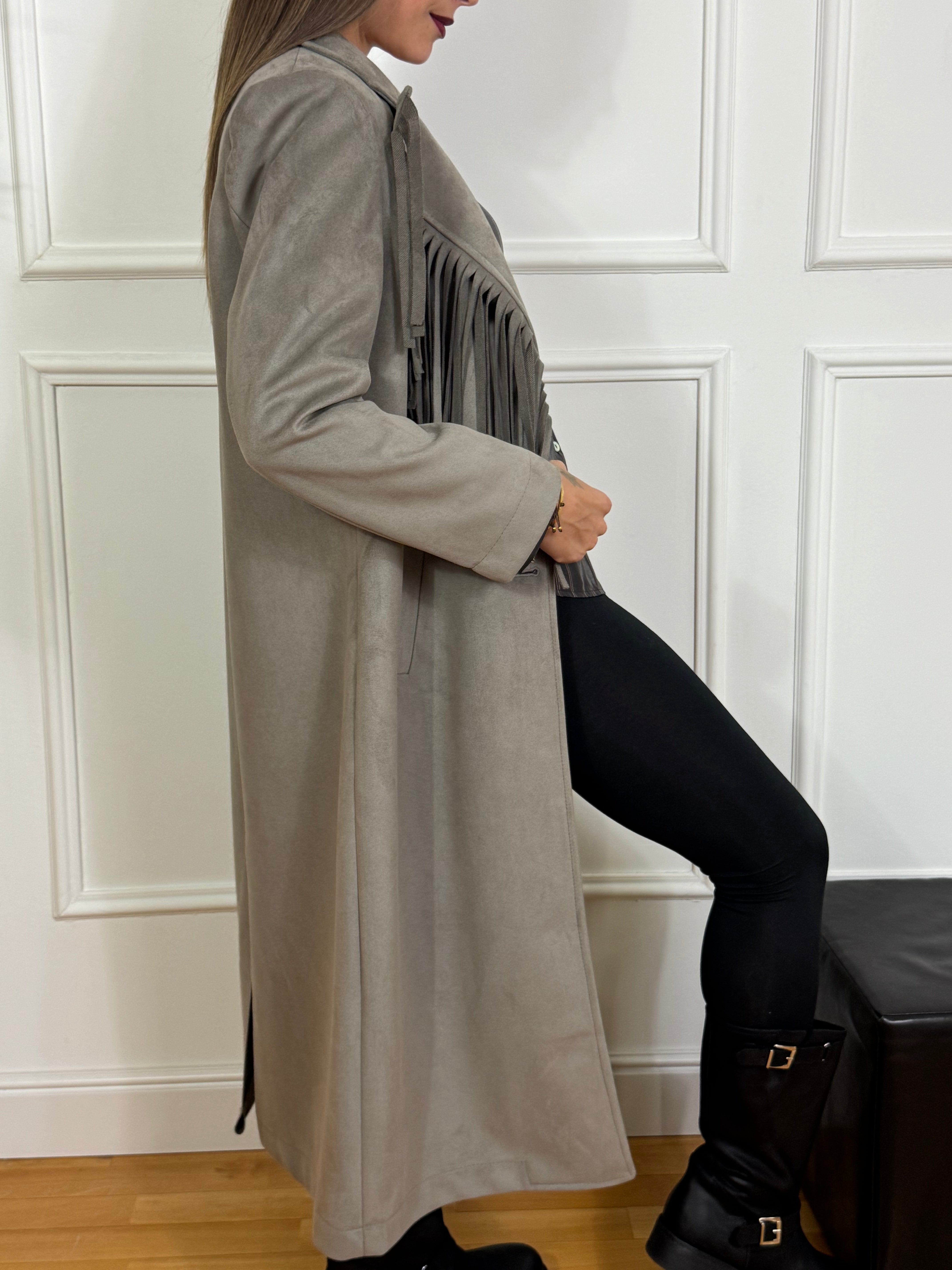 Cappotto scamosciato Susy Mix con frange