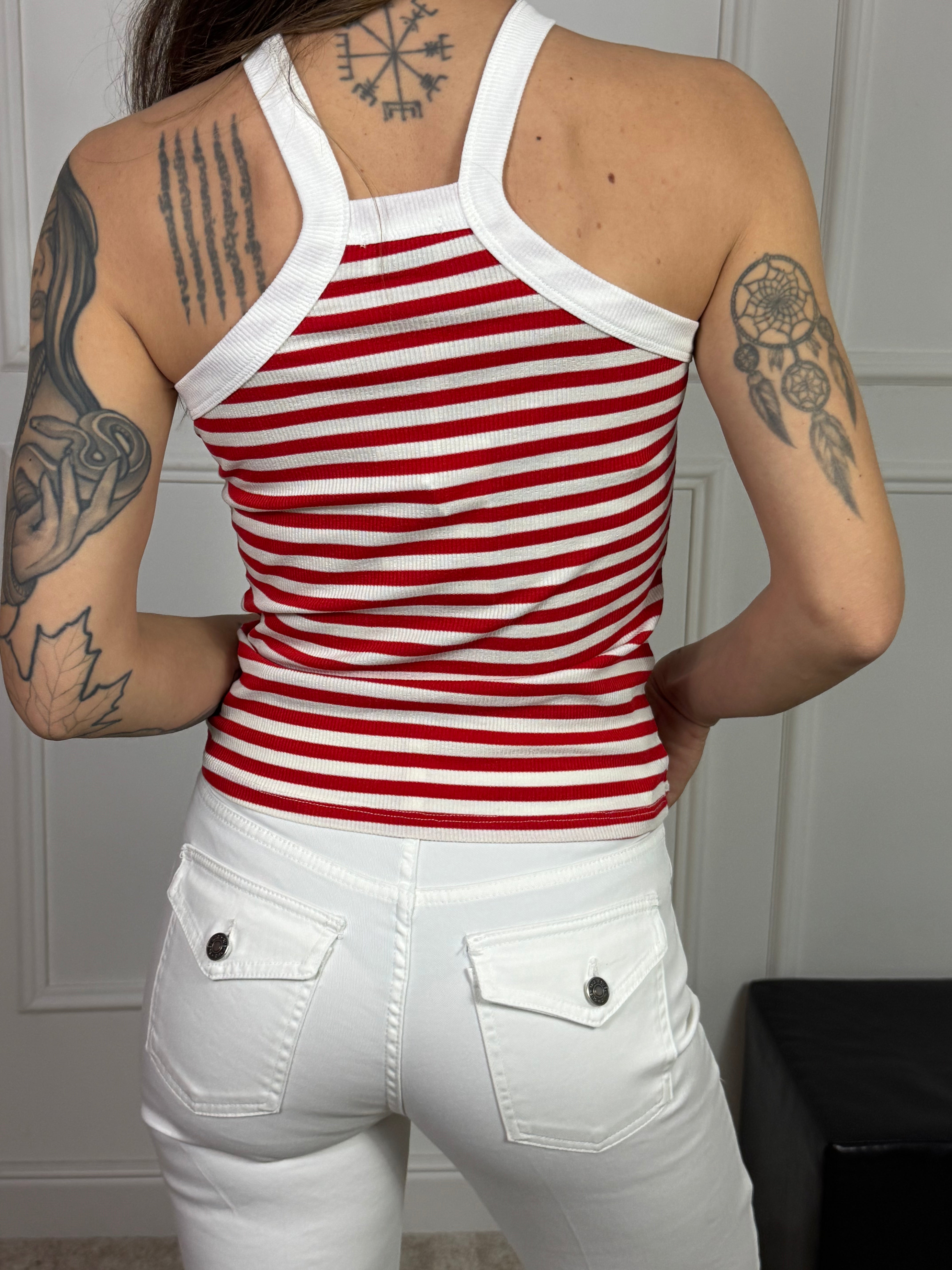 Top canotta SCOLLO INCROCIO Susy Mix RIGHE