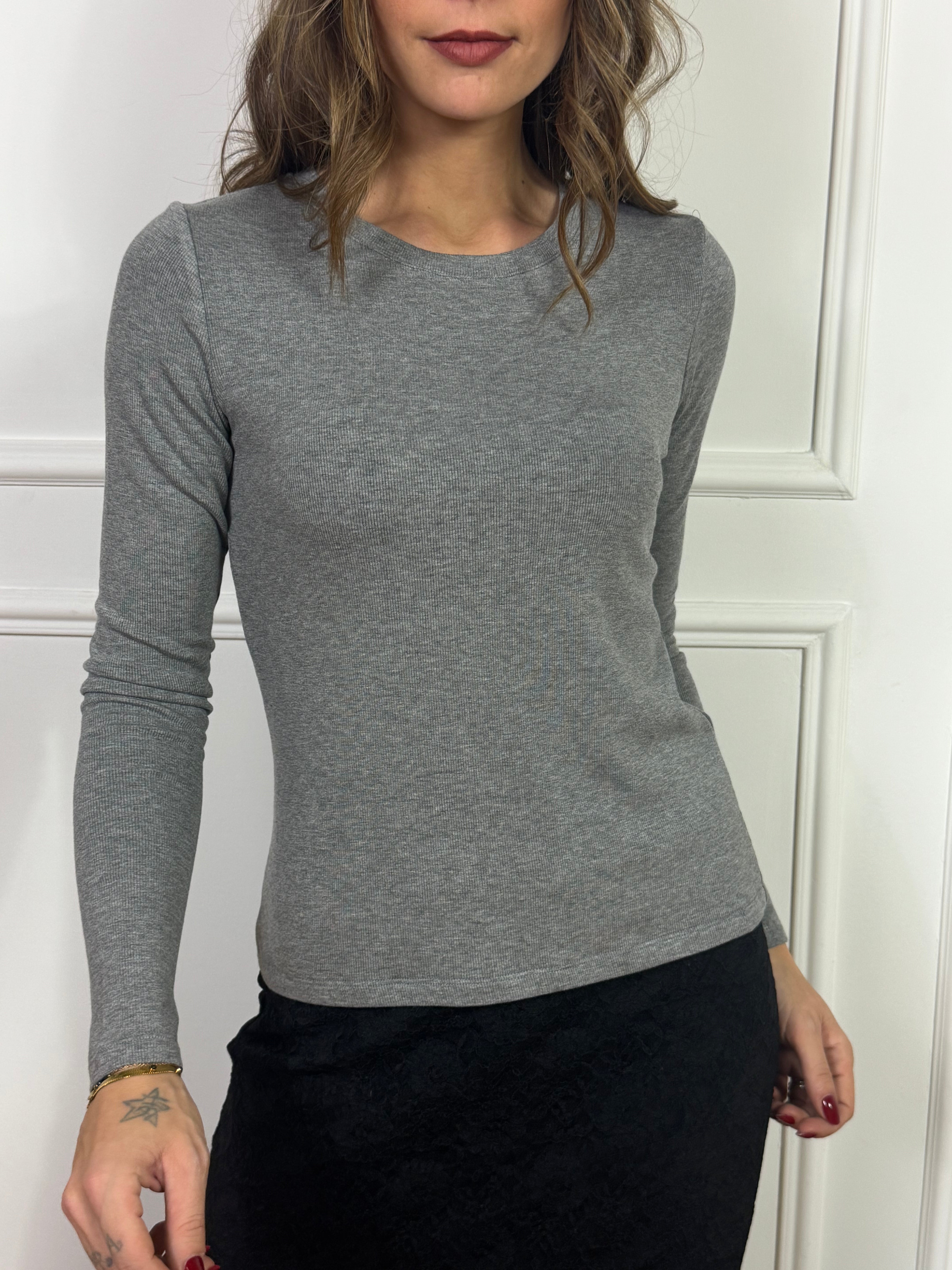 Maglia girocollo manica lunga You Decide basic microcostine