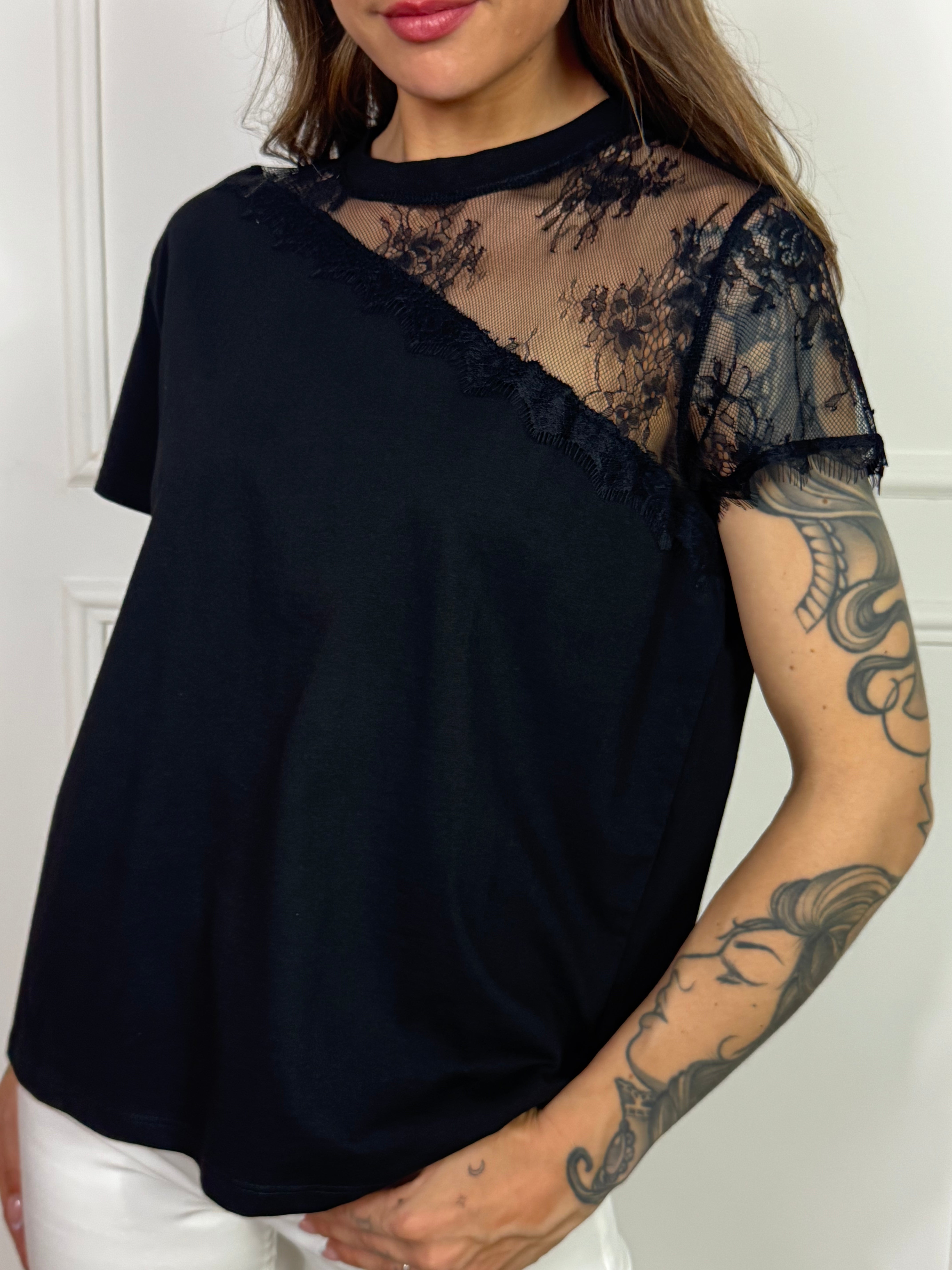 Maglietta manica corta con inserto pizzo Susy Mix
