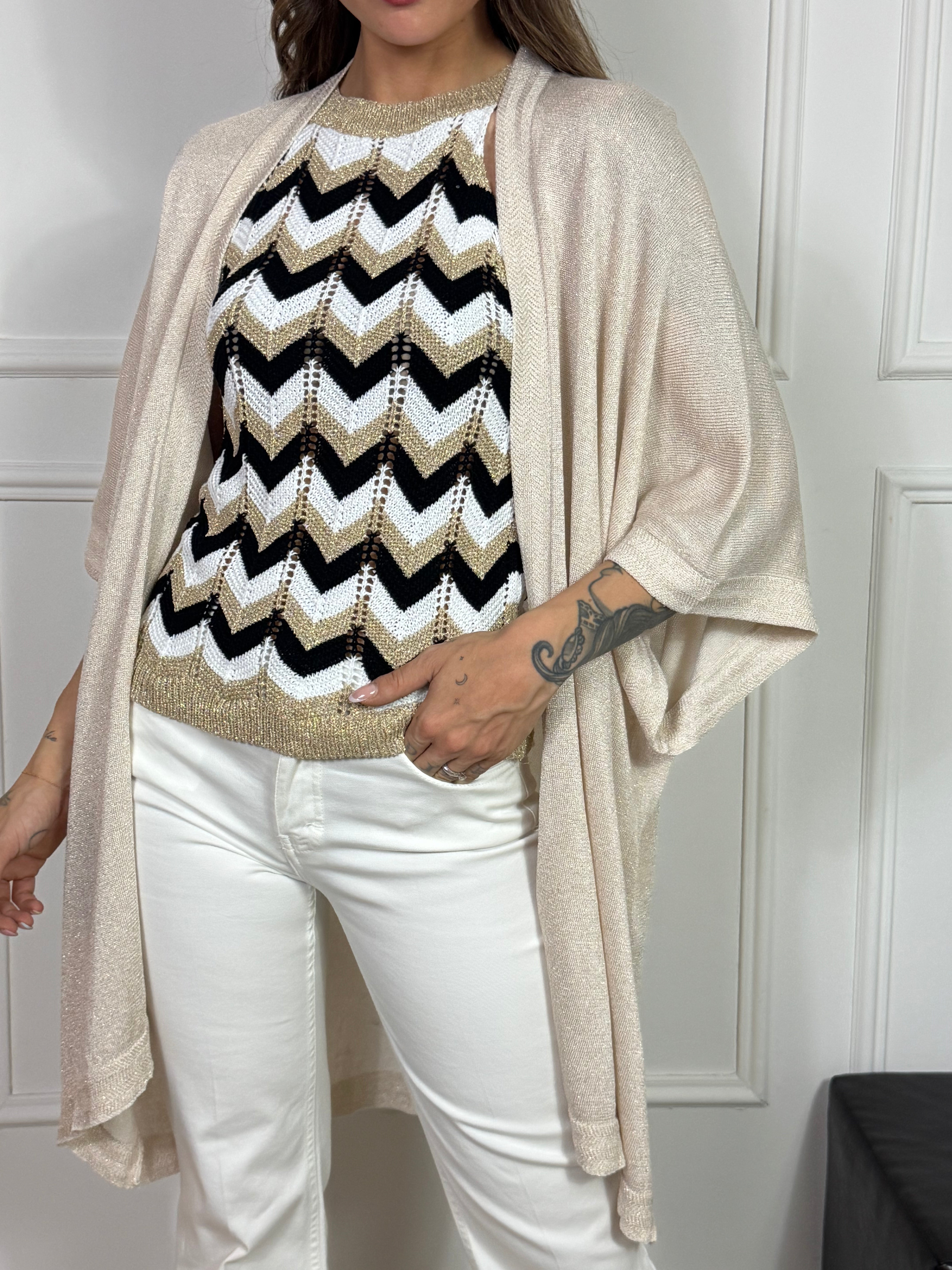 Cardigan Victoria ILMH - LUREX PANNA - MANICA CORTA AMPIA PIPISTRELLO