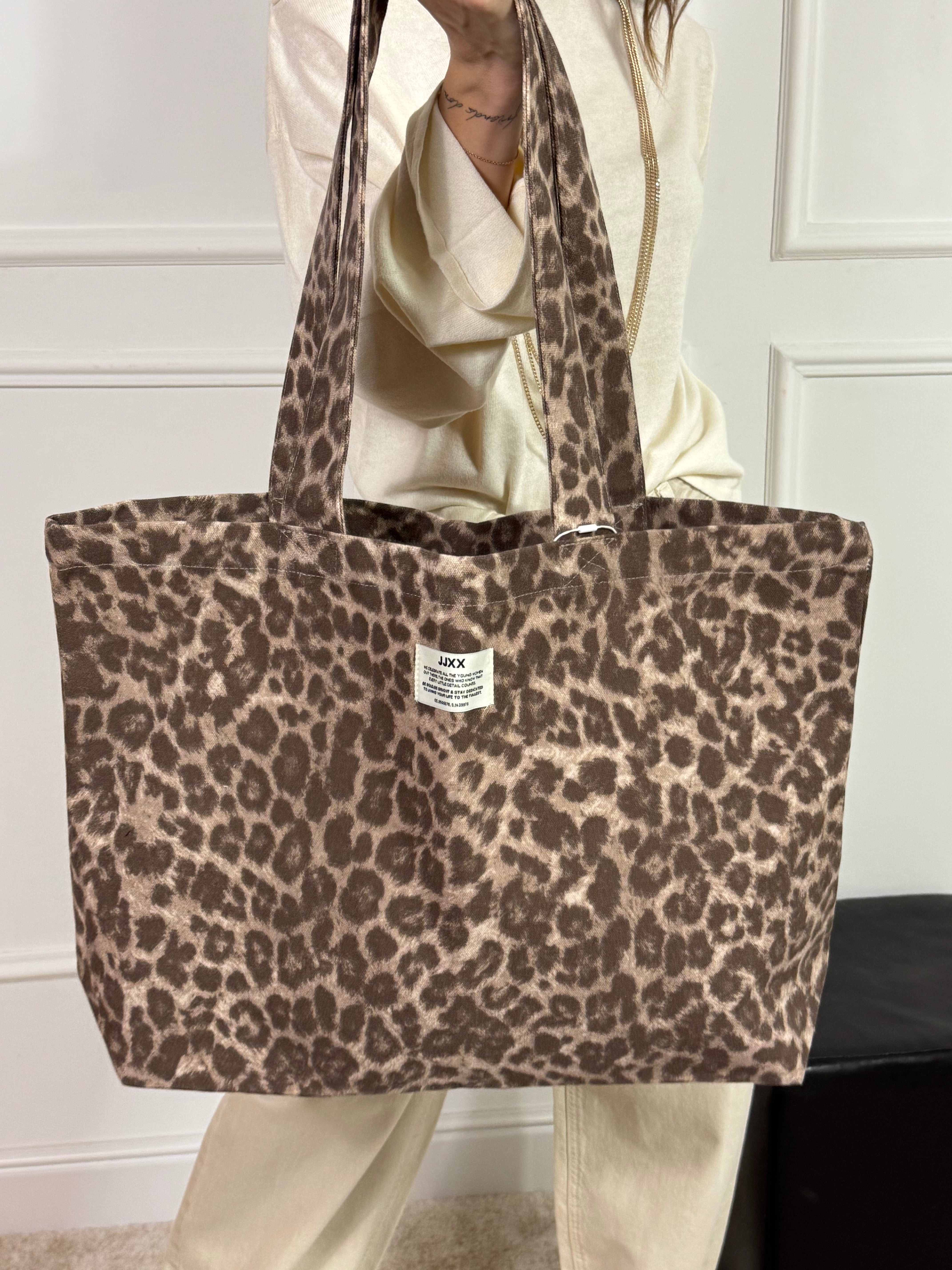 Borsa shopper in cotone JJXX modello BETHANY - fantasia LEOPARDATA