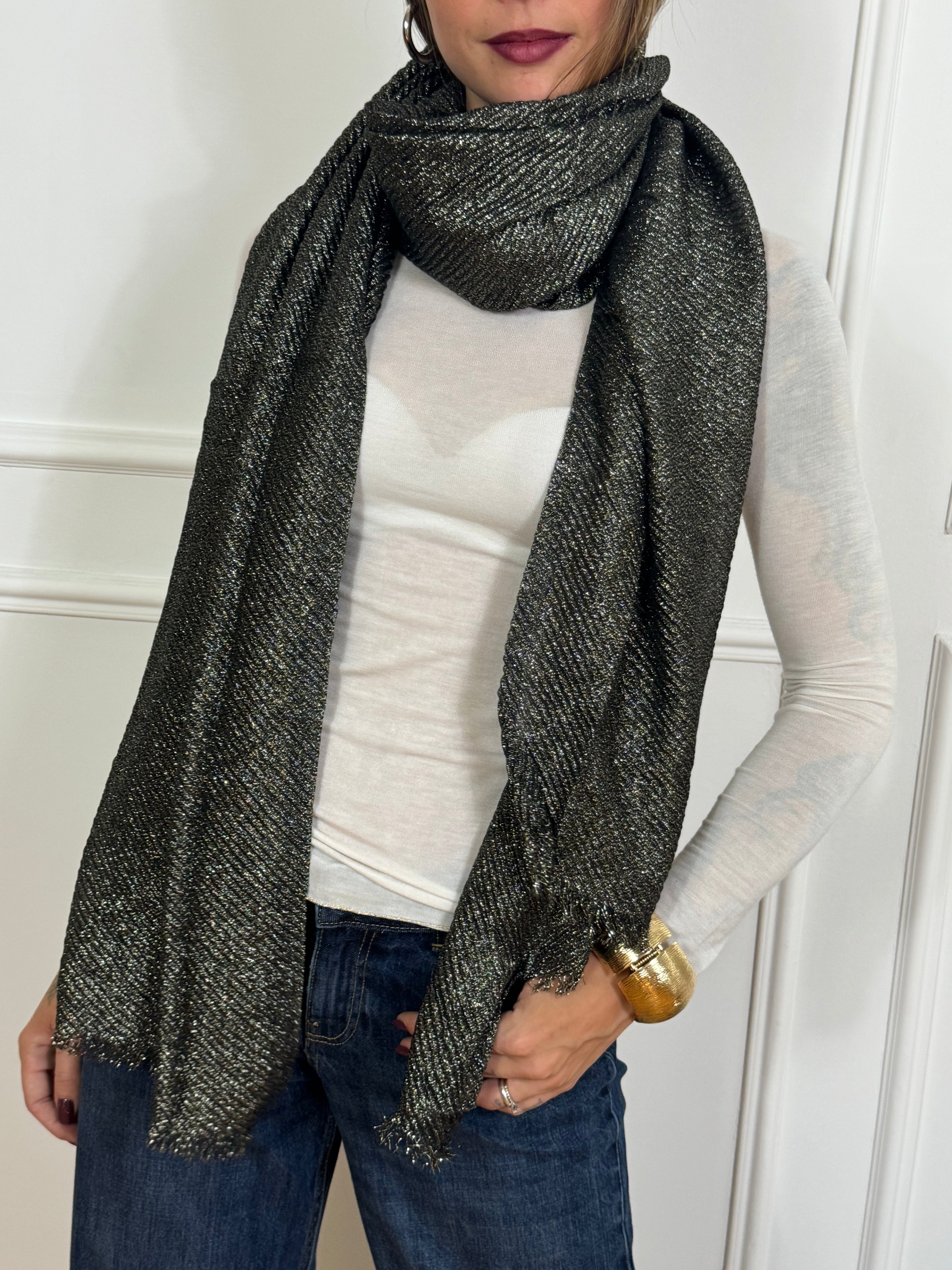 Foulard STOLA Susy Mix LUREX ORO FONDO NERO