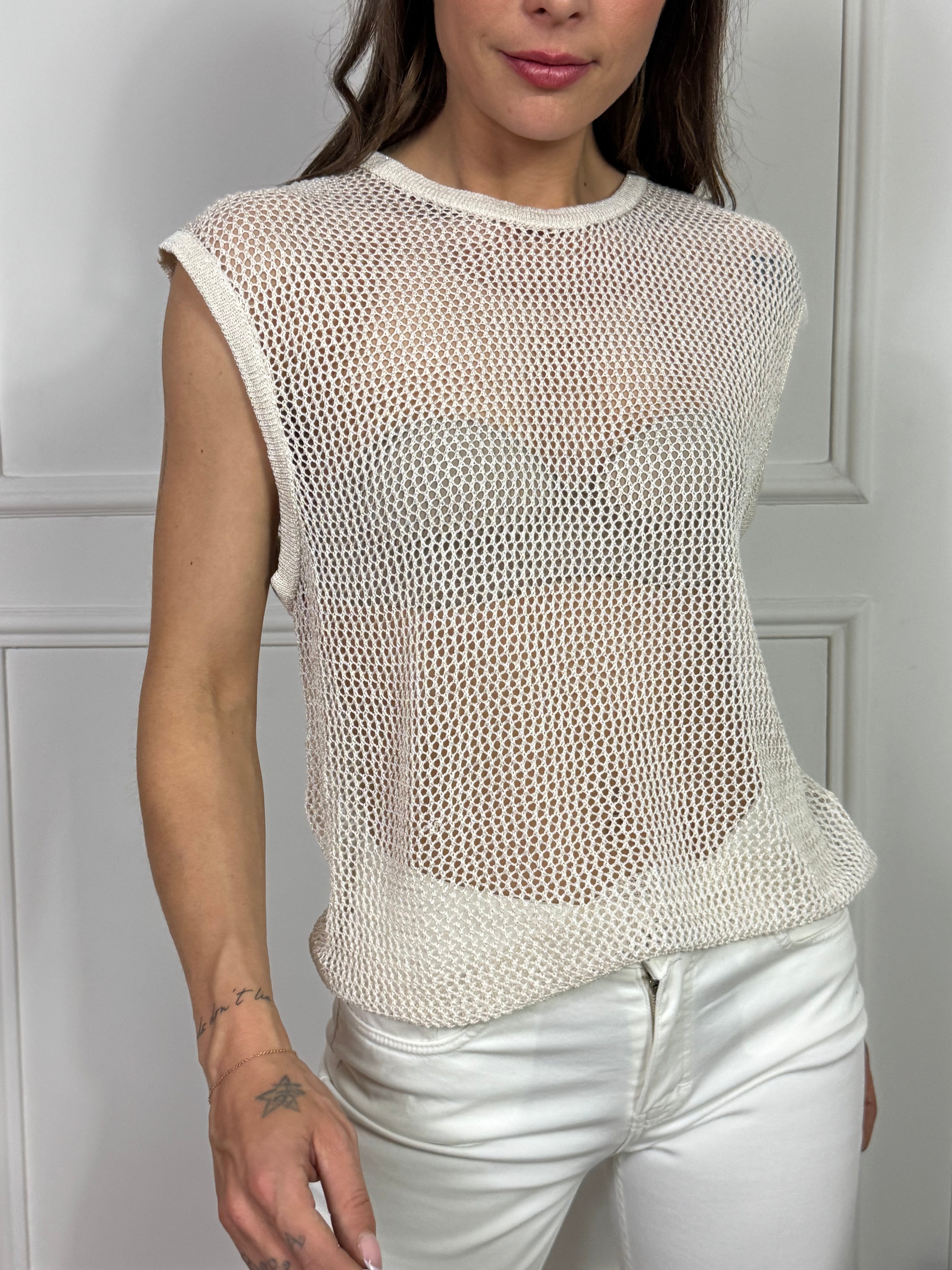 Maglia retata smanicata Victoria ILMH - LUREX PANNA