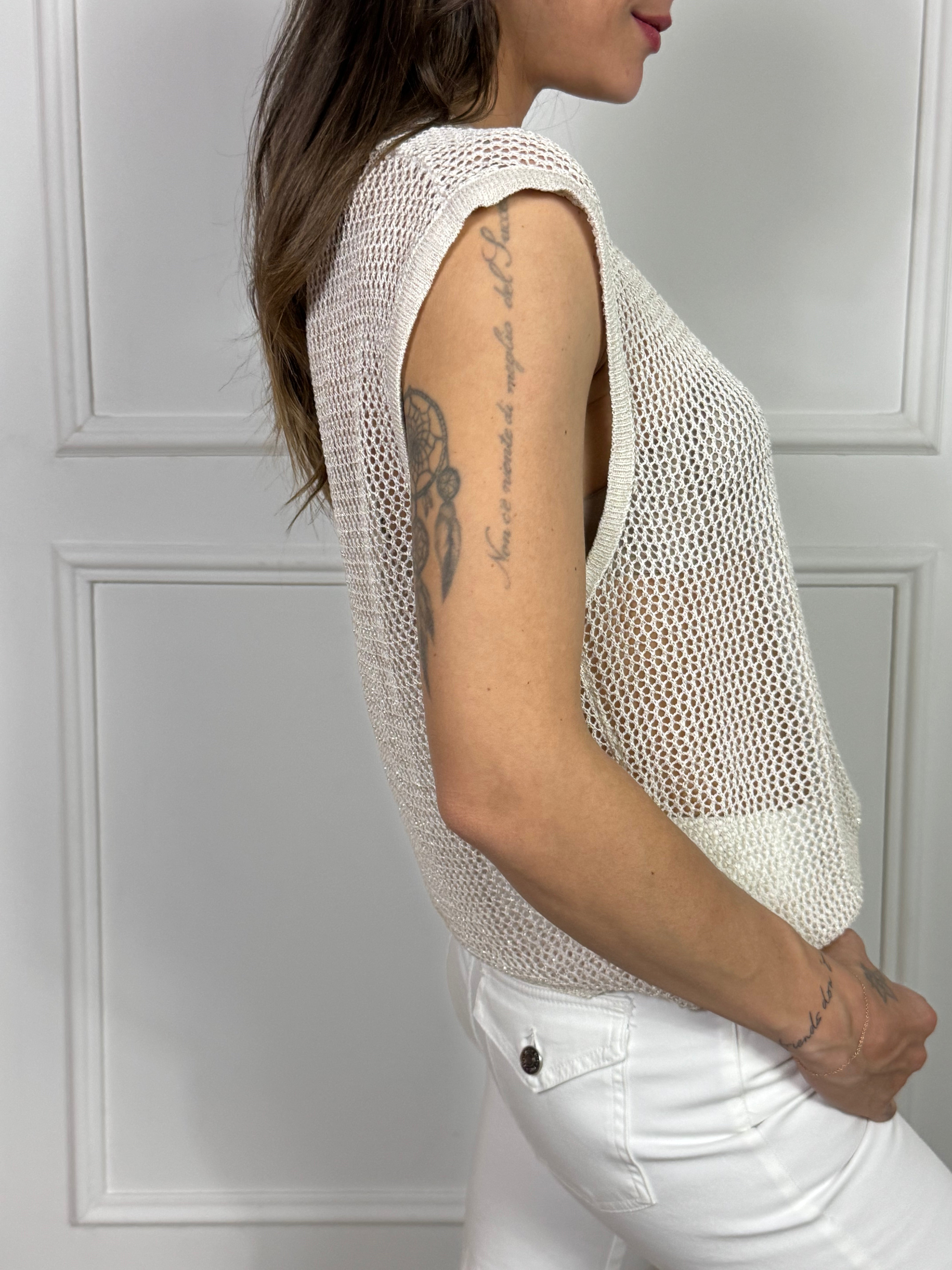 Maglia retata smanicata Victoria ILMH - LUREX PANNA